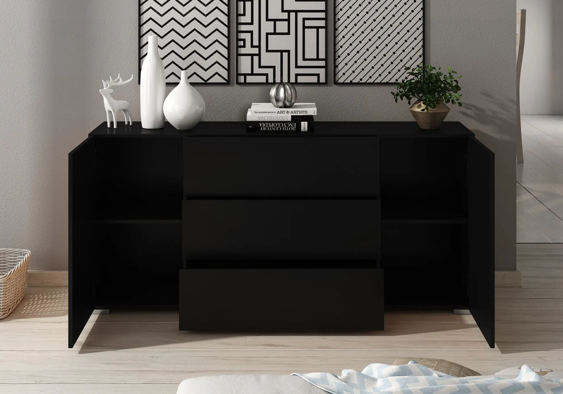 Bonzo - Dressoir - Zwart - 150x39x68 cm