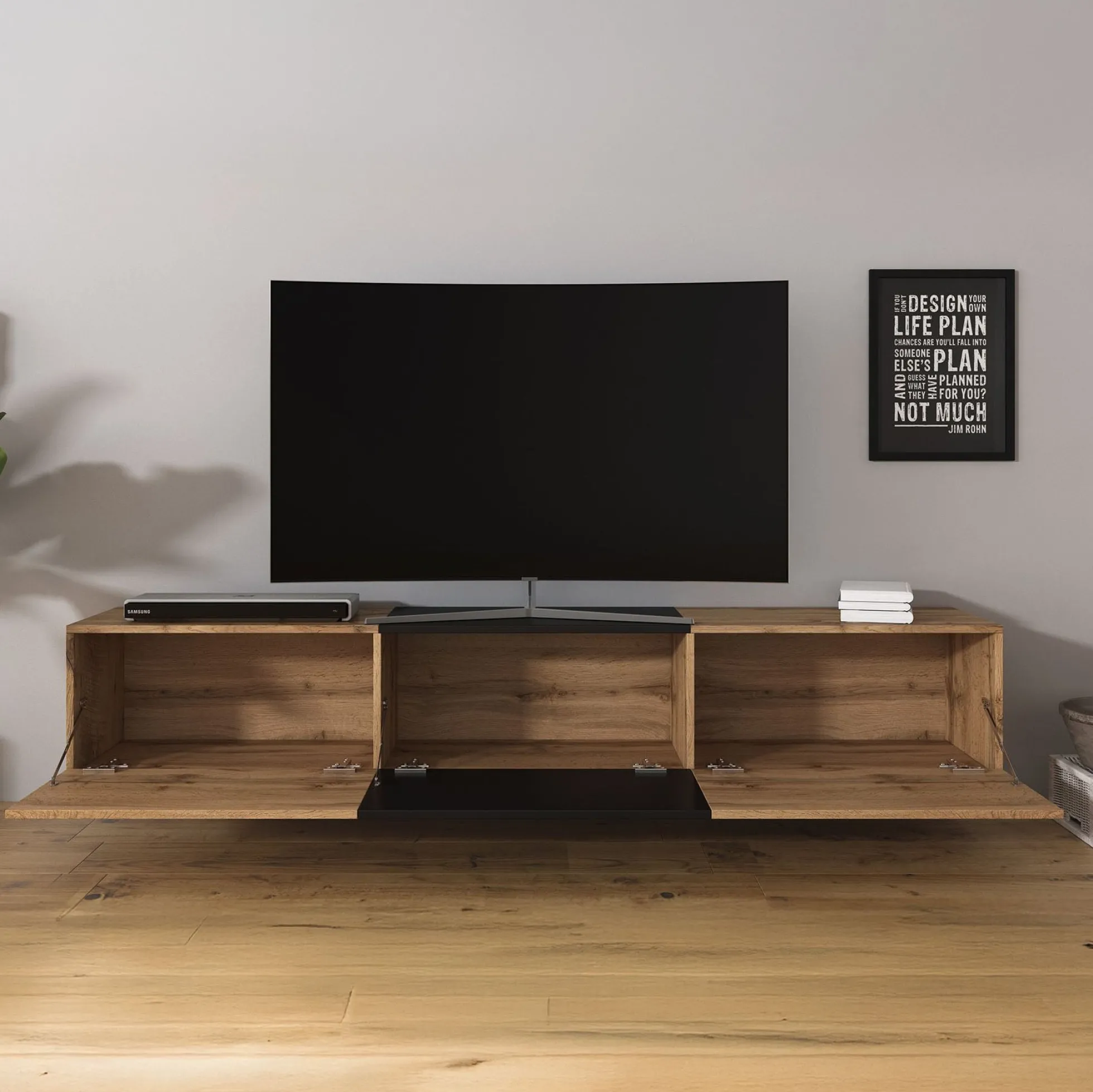 Bonzo - TV-Meubel - Eiken/zwart - 180x33x30 cm