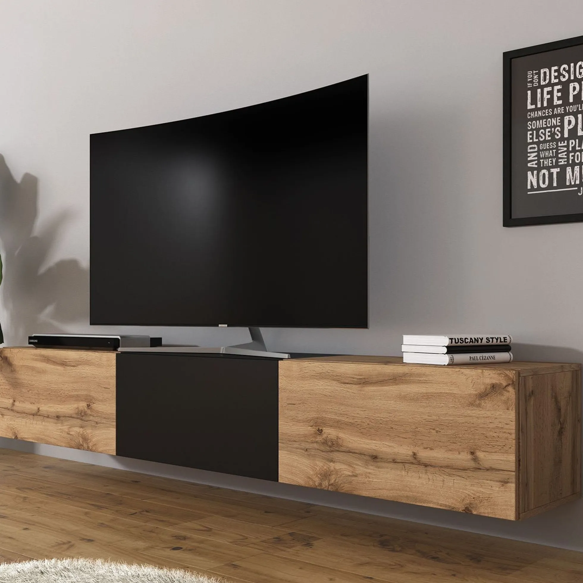 Bonzo - TV-Meubel - Eiken/zwart - 180x33x30 cm