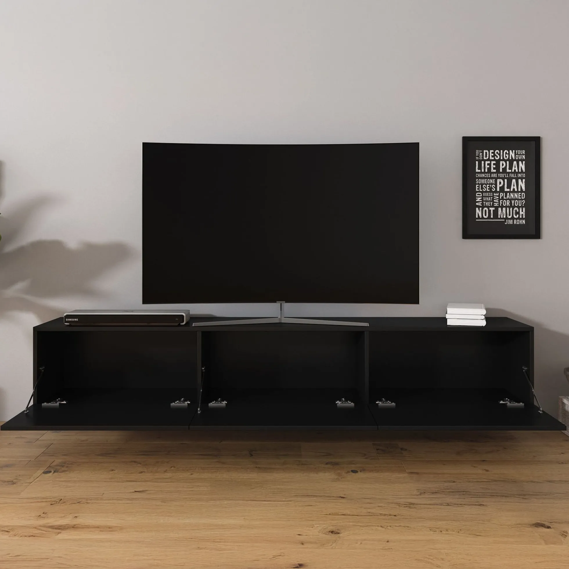 Bonzo - TV-Meubel - Mat zwart - 180x33x30 cm