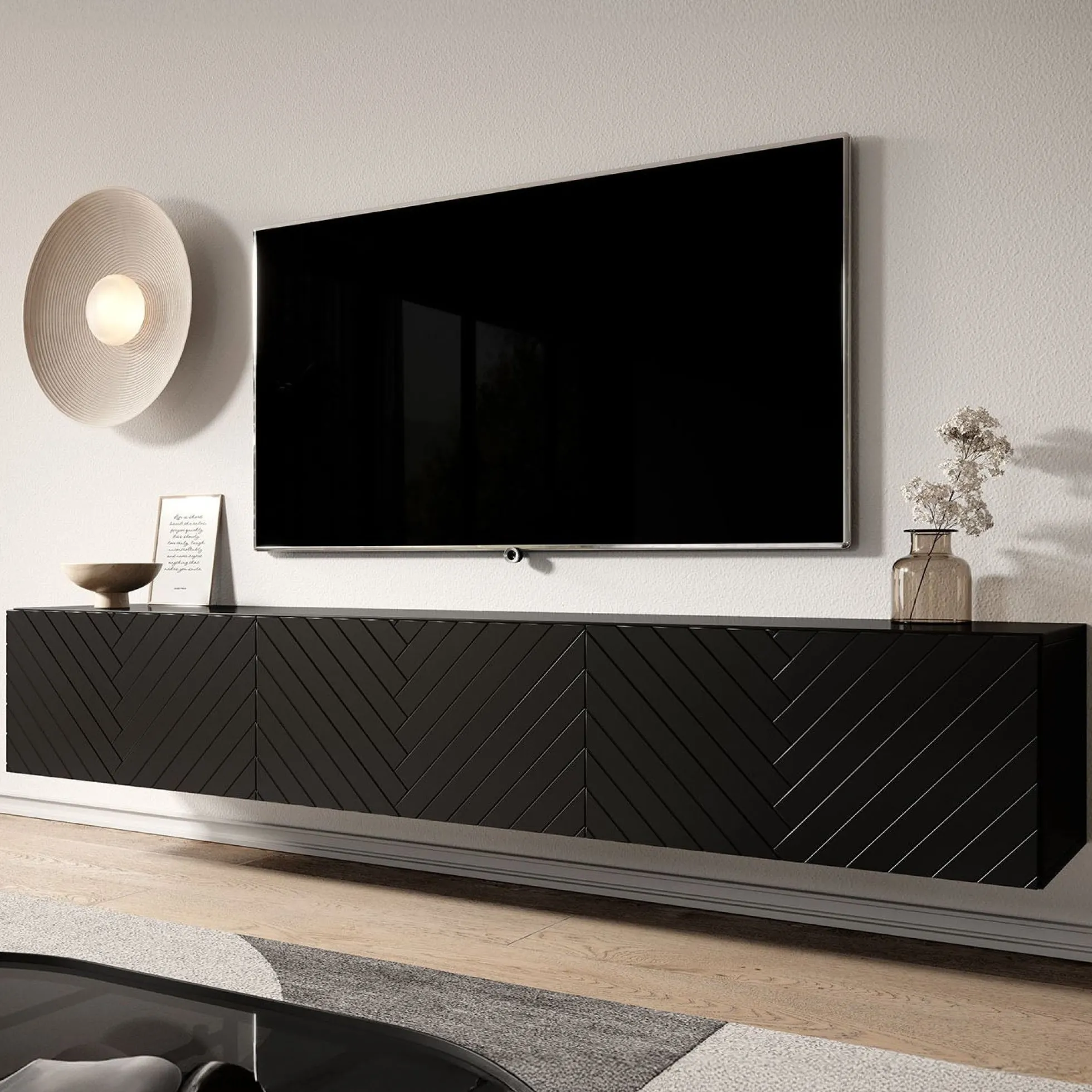Bonzo - TV-Meubel - Zwart visgraat - 180x33x30 cm