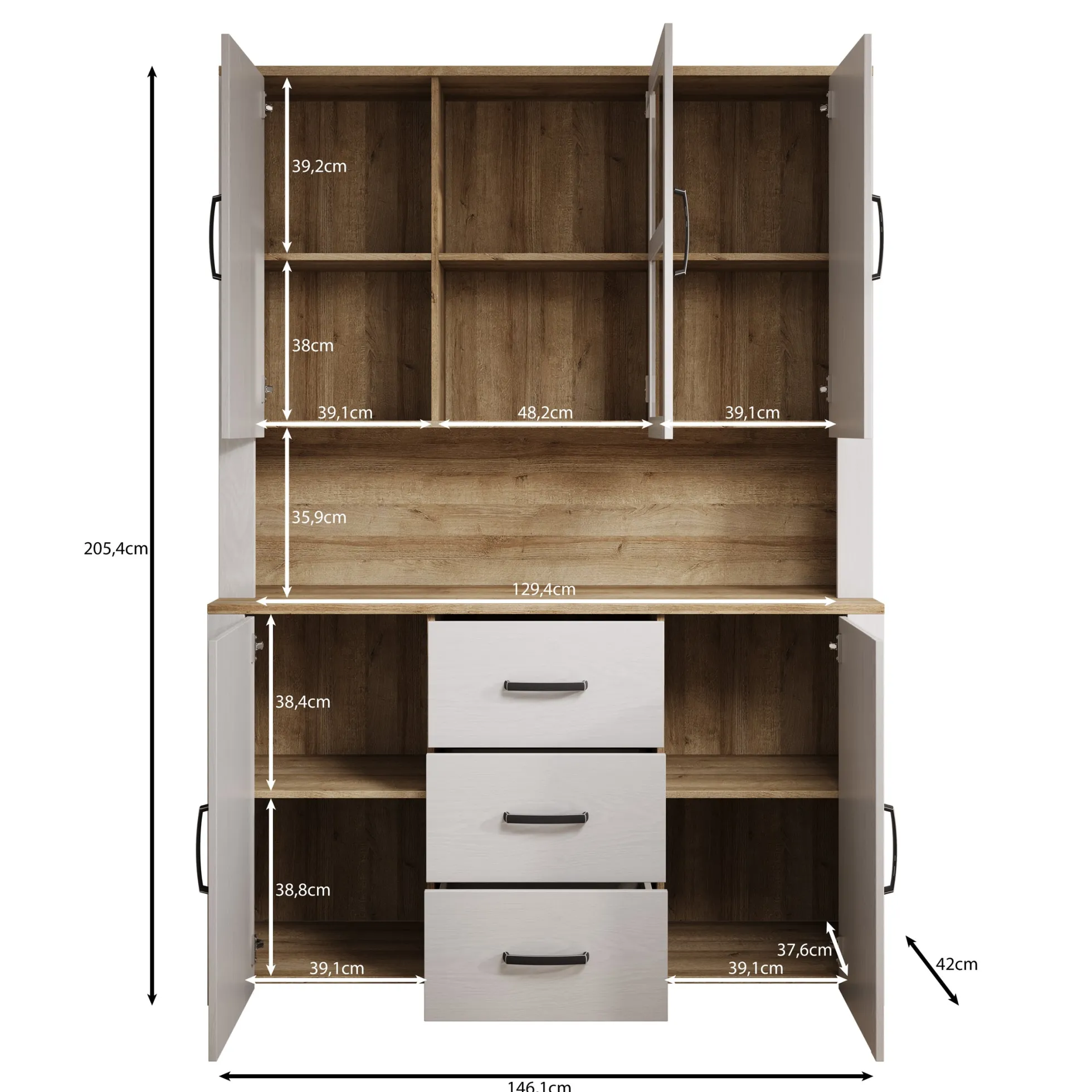 Borello - Buffetkast - Zwart - 146x42x205 cm