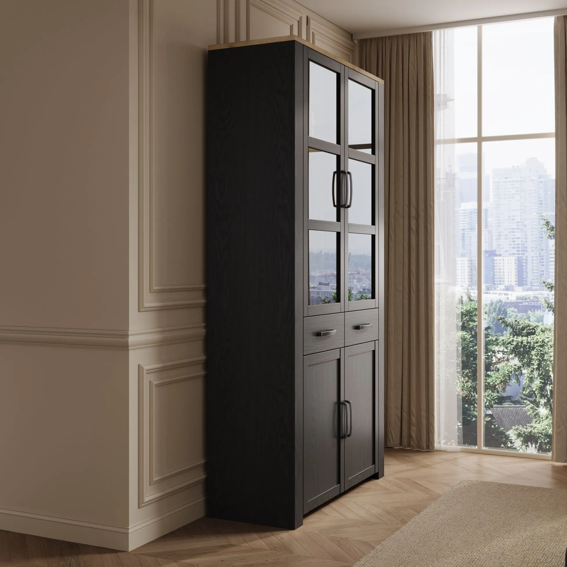 Borello - Buffetkast - Zwart - 106x42x205 cm