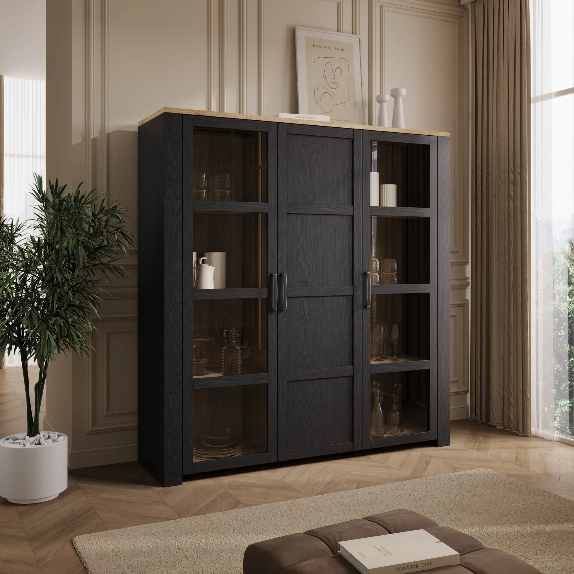 Borello - Buffetkast - Zwart - 151x42x161 cm