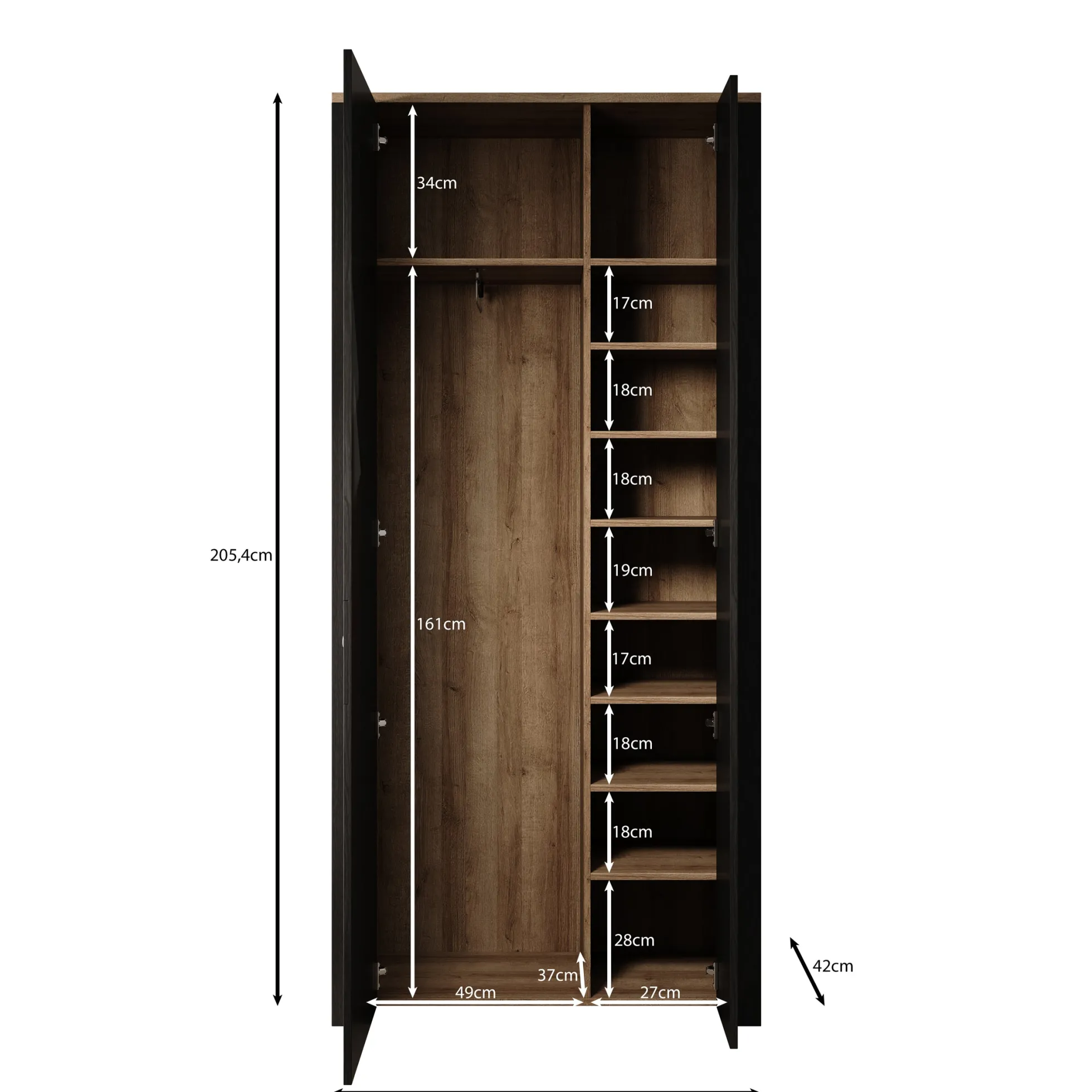 Borello - Kledingkast 2 deurs - Zwart - 94x42x205 cm