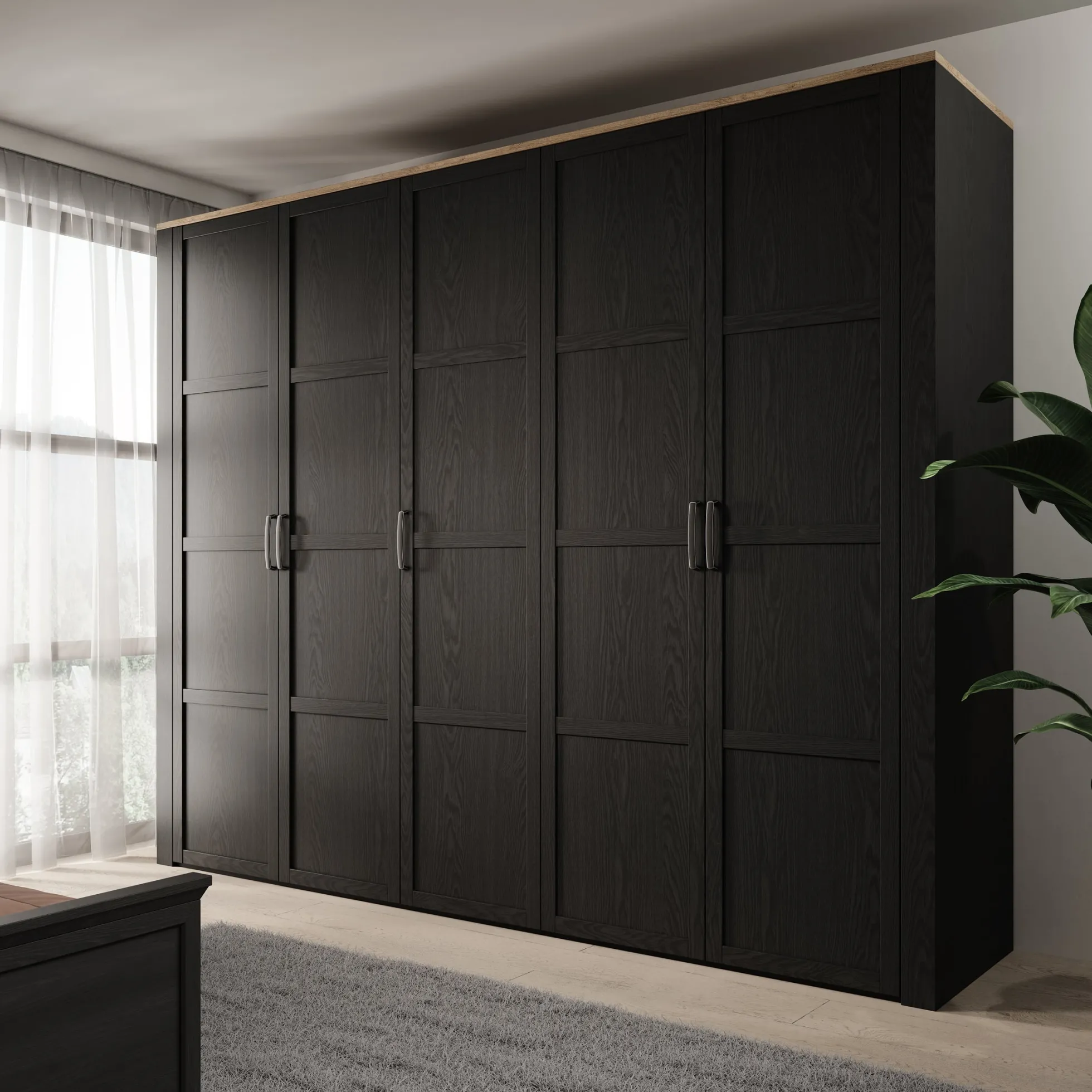 Borello - Kledingkast 5 deurs - Zwart - 266x60x214 cm