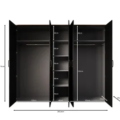 Borello - Kledingkast 5 deurs - Zwart - 266x60x214 cm