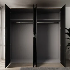 Borello - Kledingkast met 4 deuren - Zwart - 216x60x214 cm