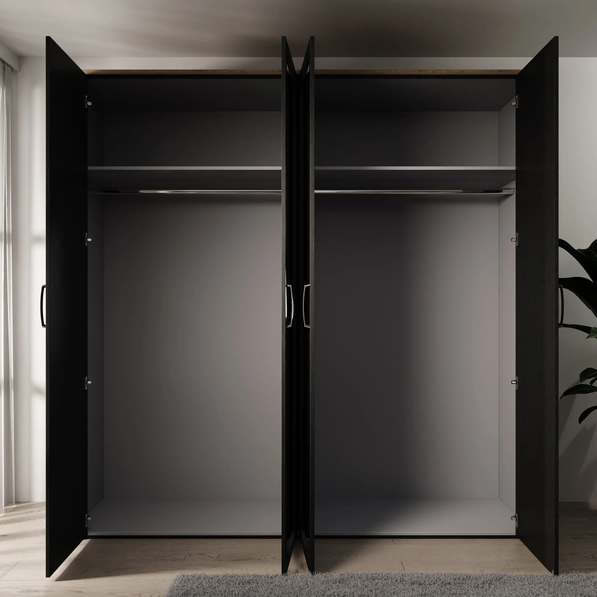Borello - Kledingkast met 4 deuren - Zwart - 216x60x214 cm