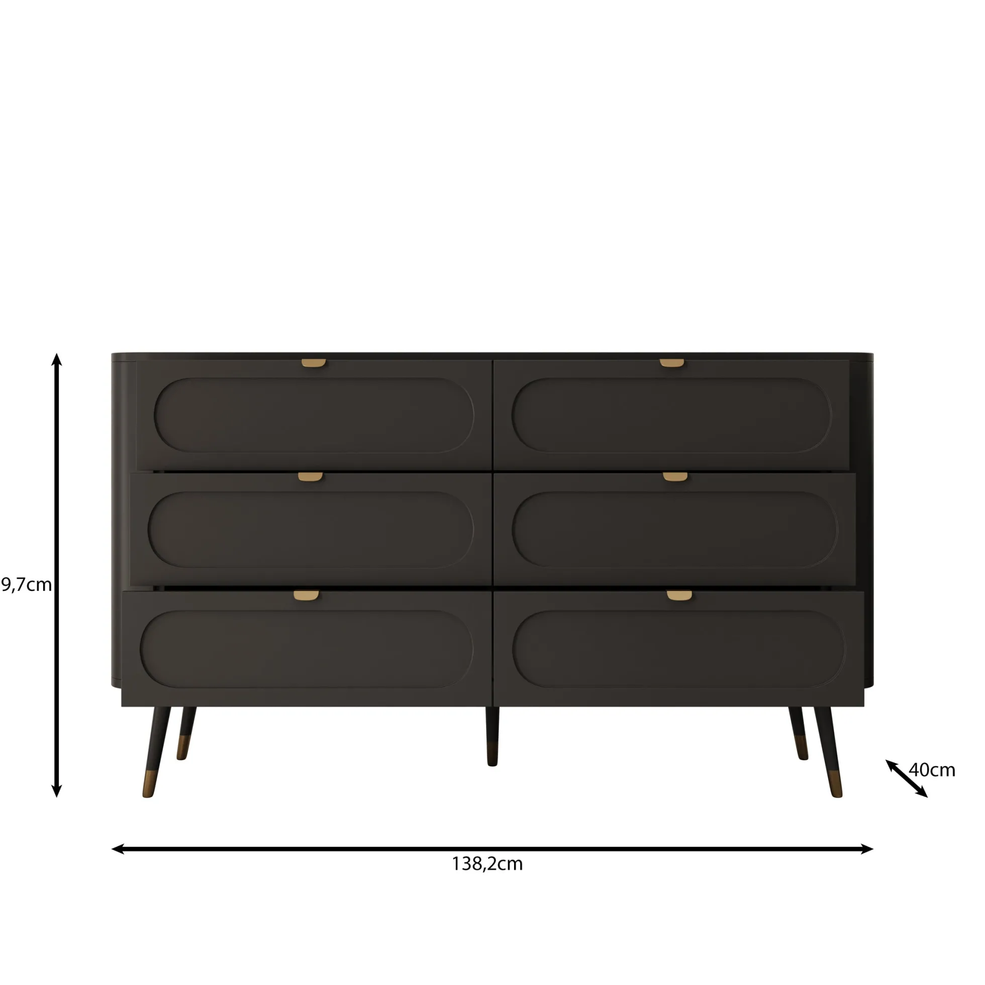 Borneo - Ladekast 6 lades - Zwart - 138x40x80 cm