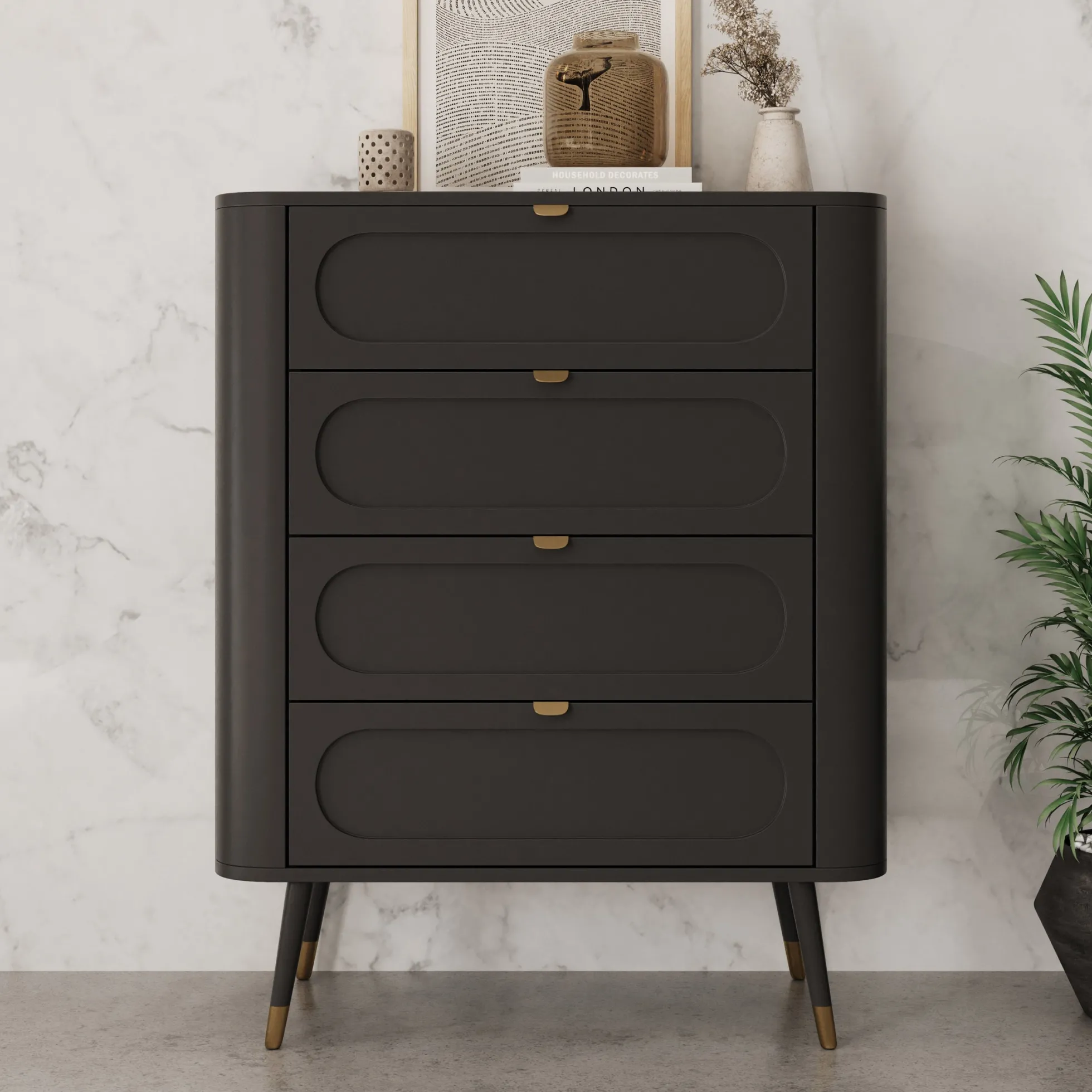 Borneo - Ladekast met 4 lades - Zwart - 78x40x98 cm