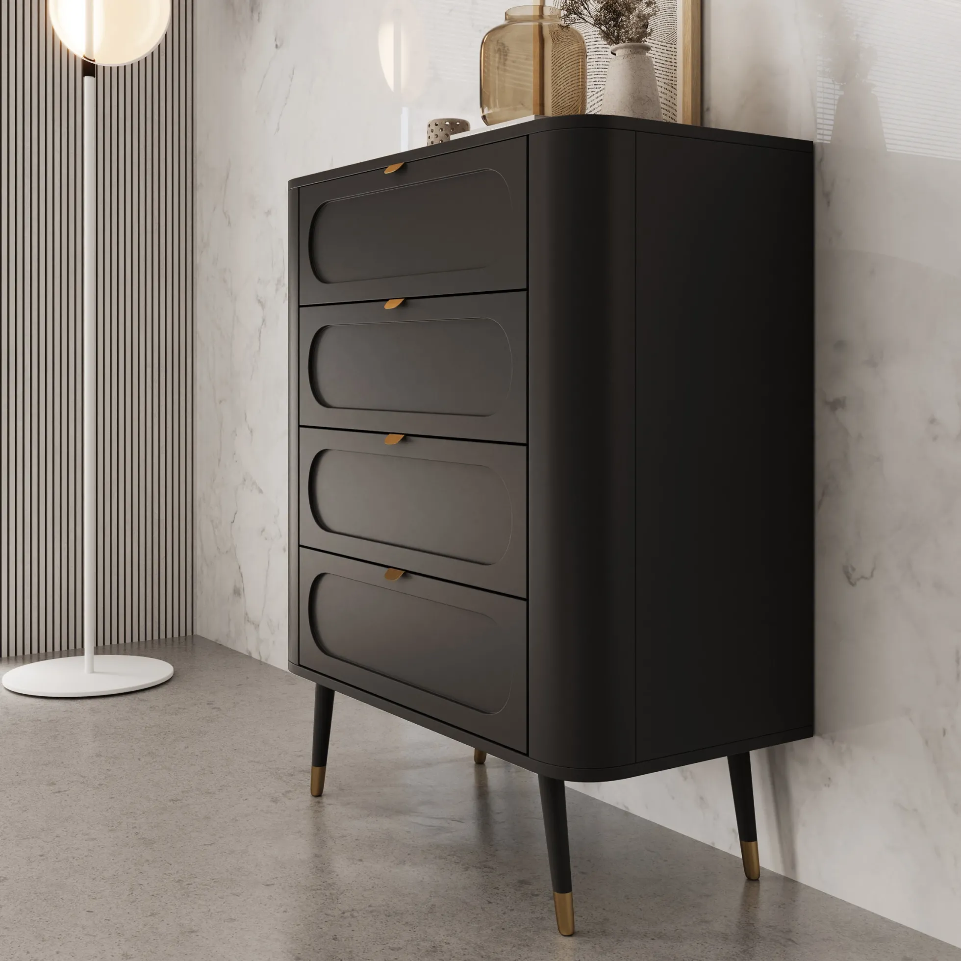 Borneo - Ladekast met 4 lades - Zwart - 78x40x98 cm