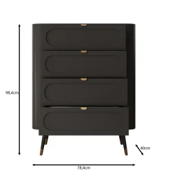Borneo - Ladekast met 4 lades - Zwart - 78x40x98 cm