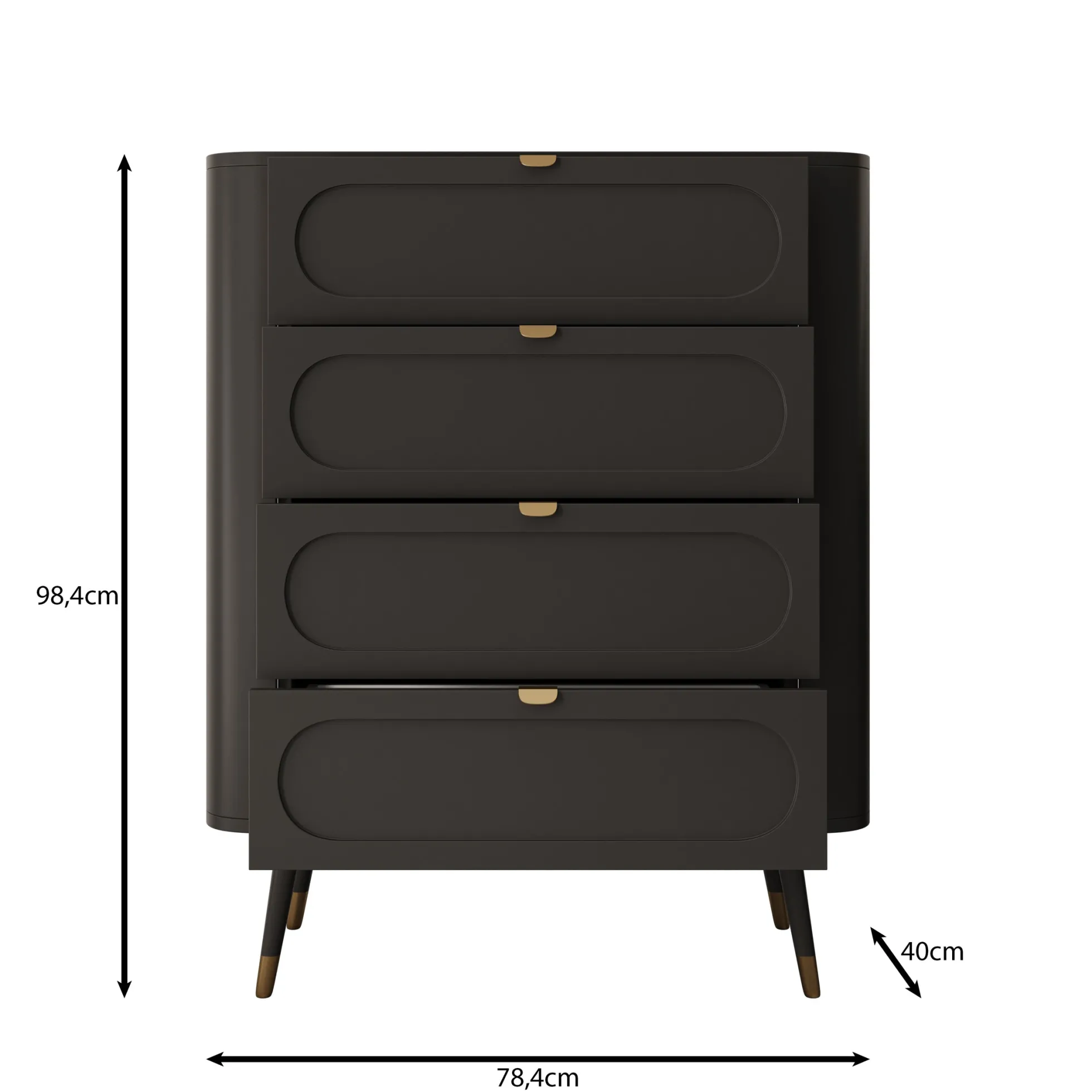 Borneo - Ladekast met 4 lades - Zwart - 78x40x98 cm