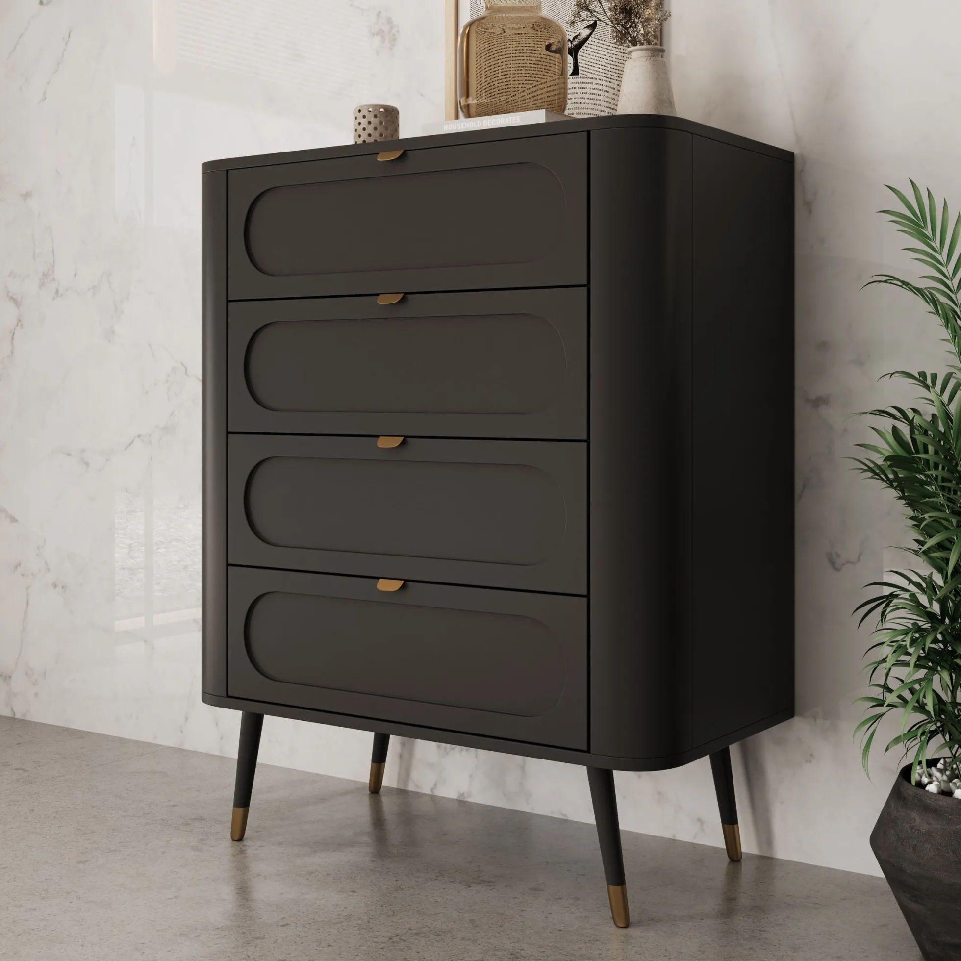 Borneo - Ladekast met 4 lades - Zwart - 78x40x98 cm