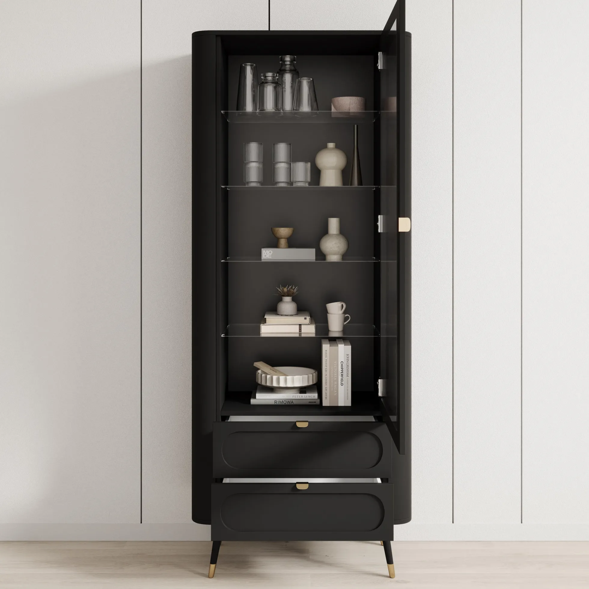 Borneo - Vitrinekast - Zwart - 78x40x192 cm