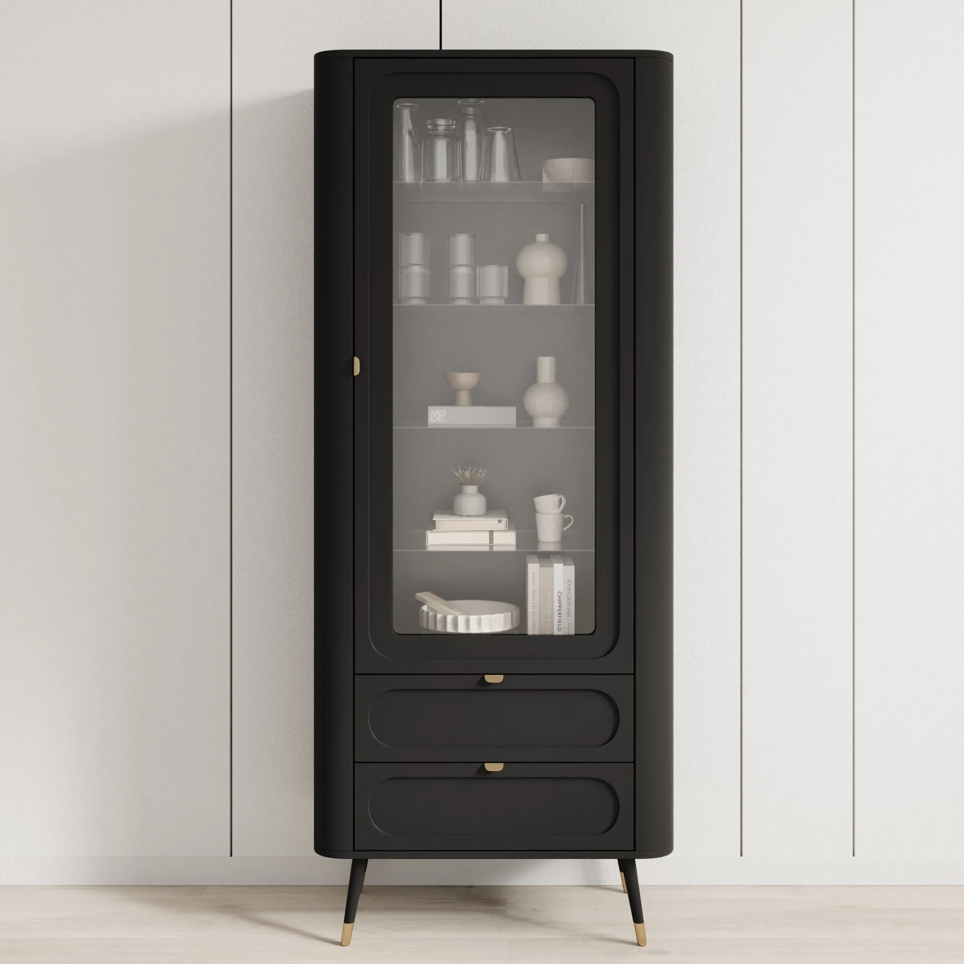 Borneo - Vitrinekast - Zwart - 78x40x192 cm