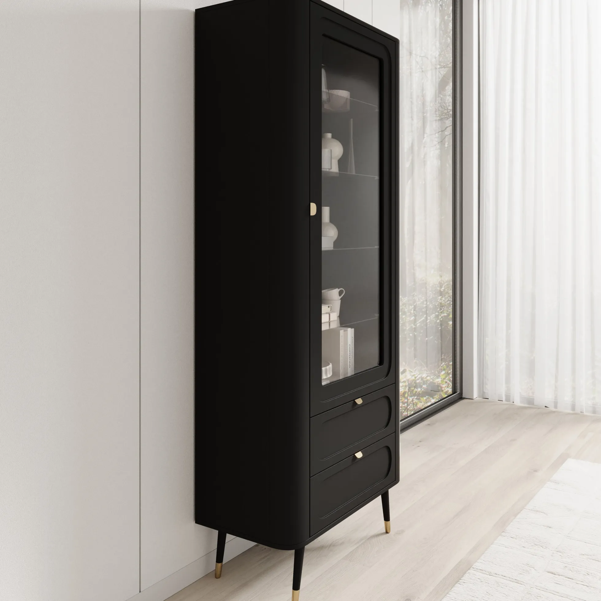 Borneo - Vitrinekast - Zwart - 78x40x192 cm