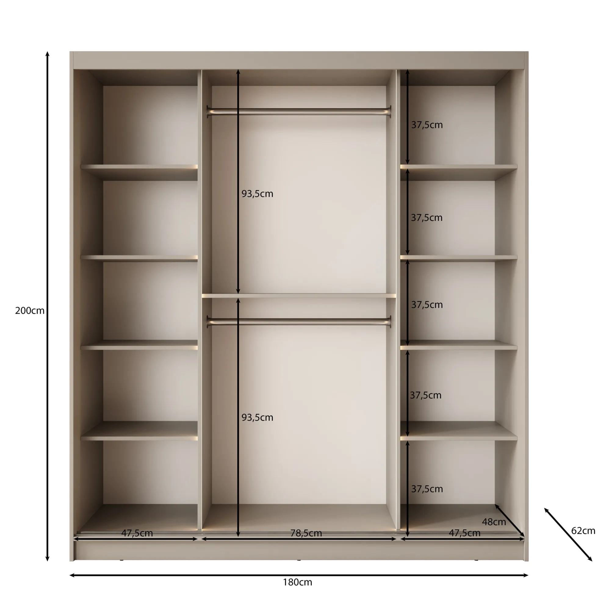 Bravanti - Kledingkast - Zwart - 180x62x200 cm