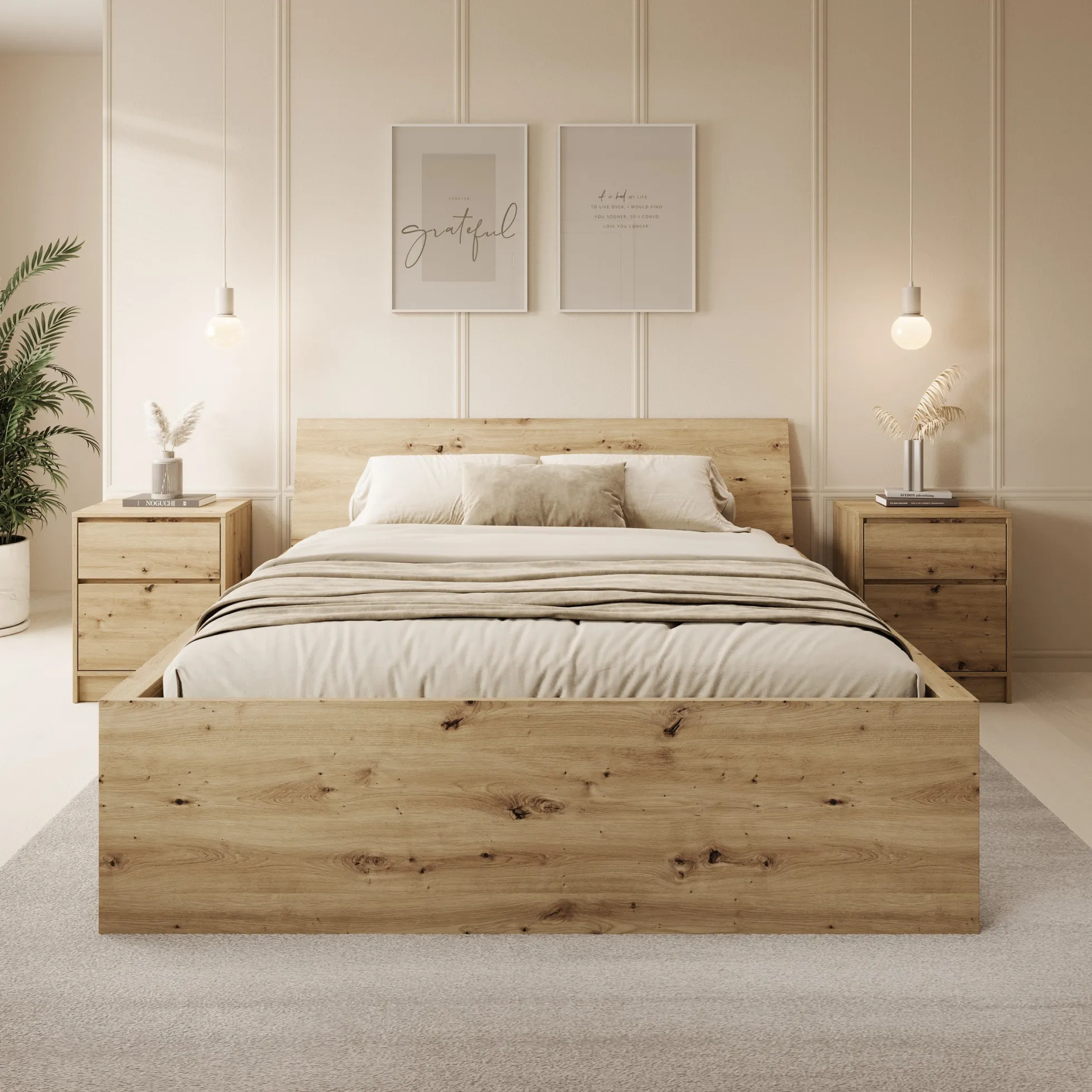 Brett - Tweepersoonsbed met lade - Eiken - 160x200 cm