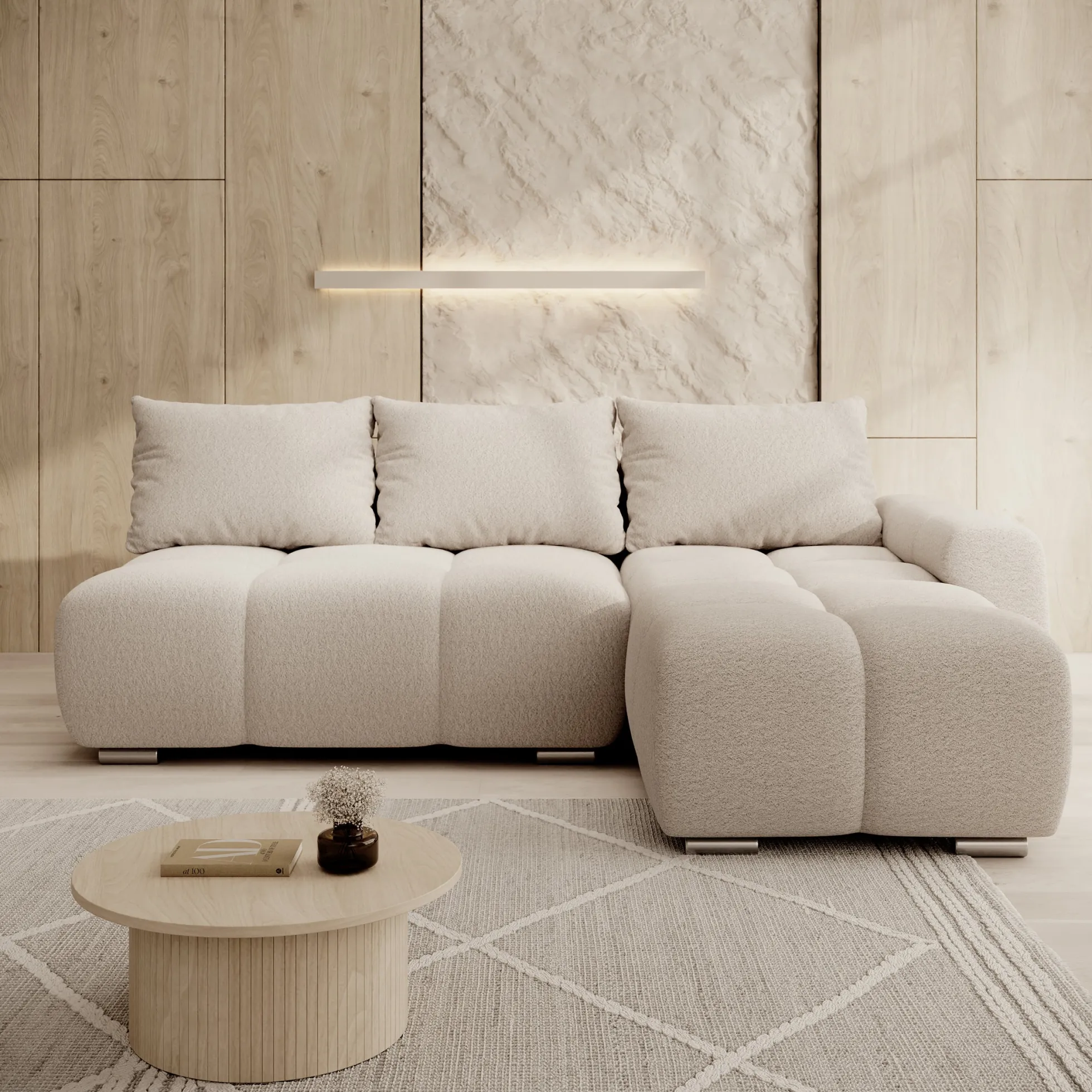 Broome - Hoekbank 3-zits - Beige teddystof - Rechts