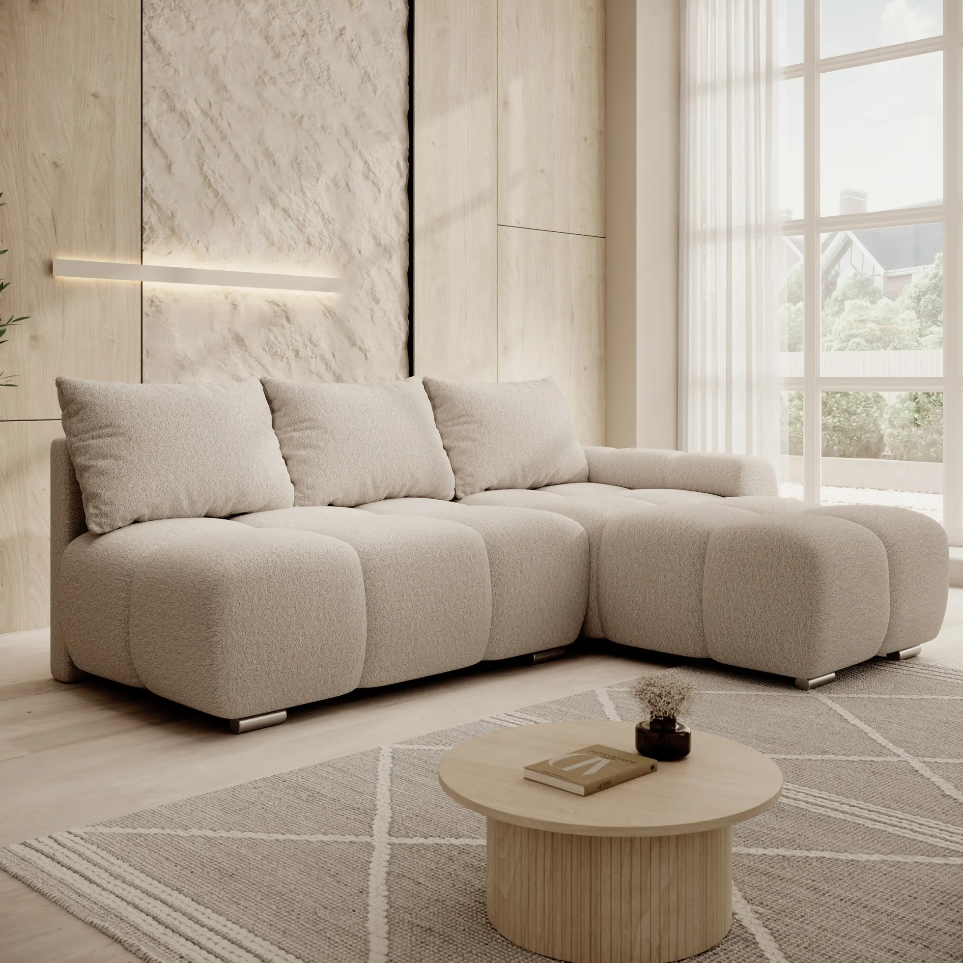 Broome - Hoekbank 3-zits - Beige teddystof - Rechts