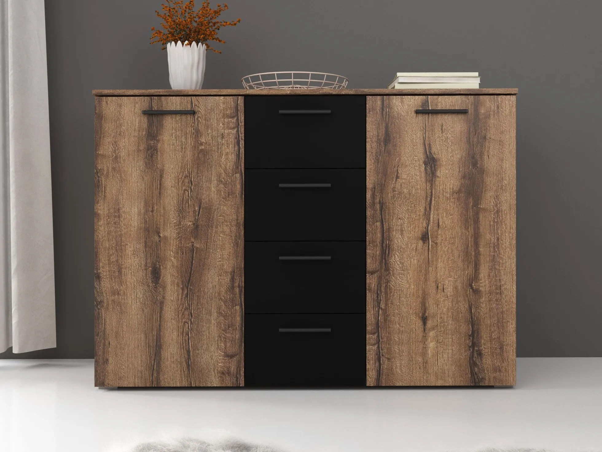 Brown - Dressoir - Zwart/eiken - 132x38x93 cm