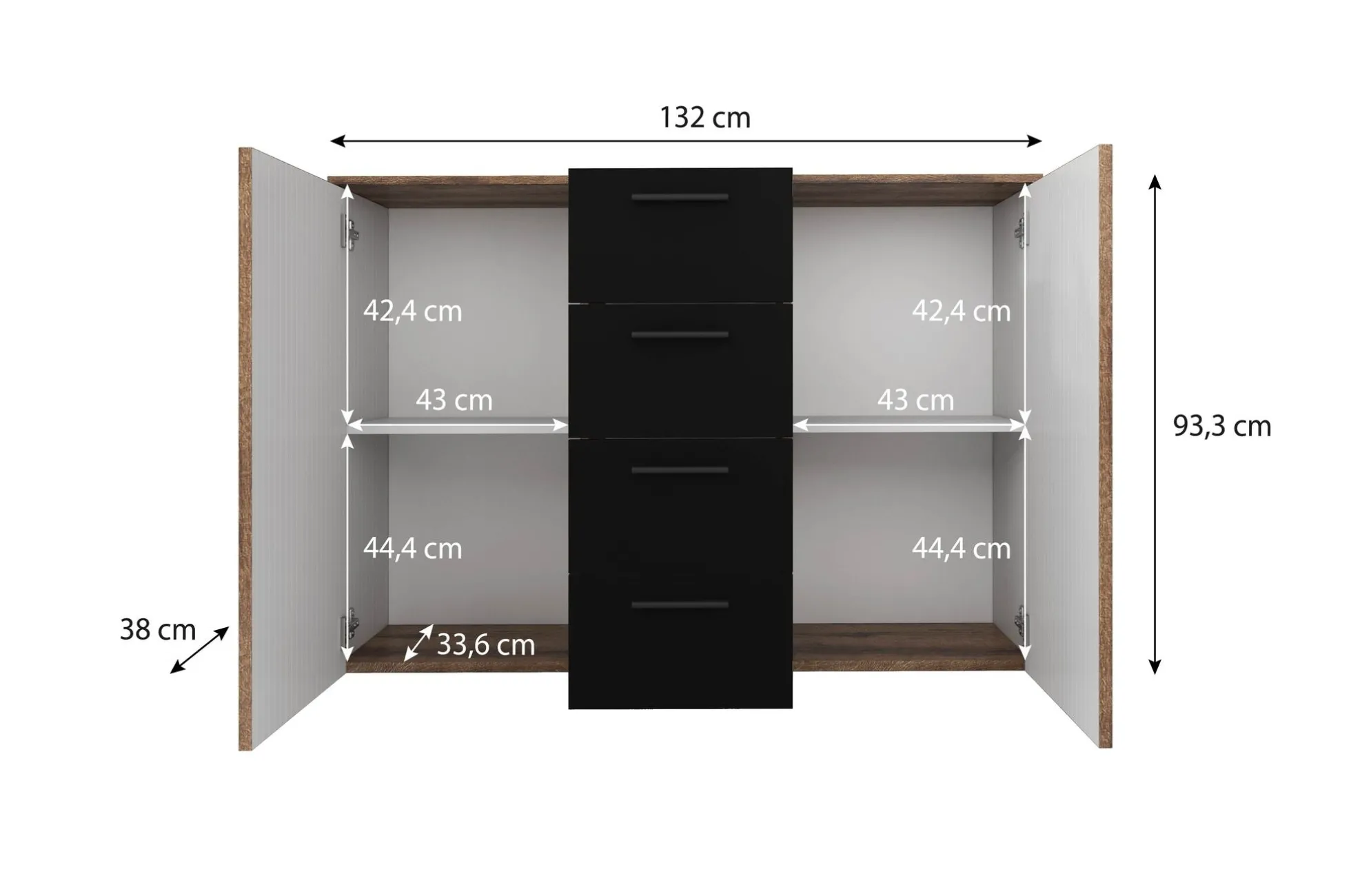 Brown - Dressoir - Zwart/eiken - 132x38x93 cm