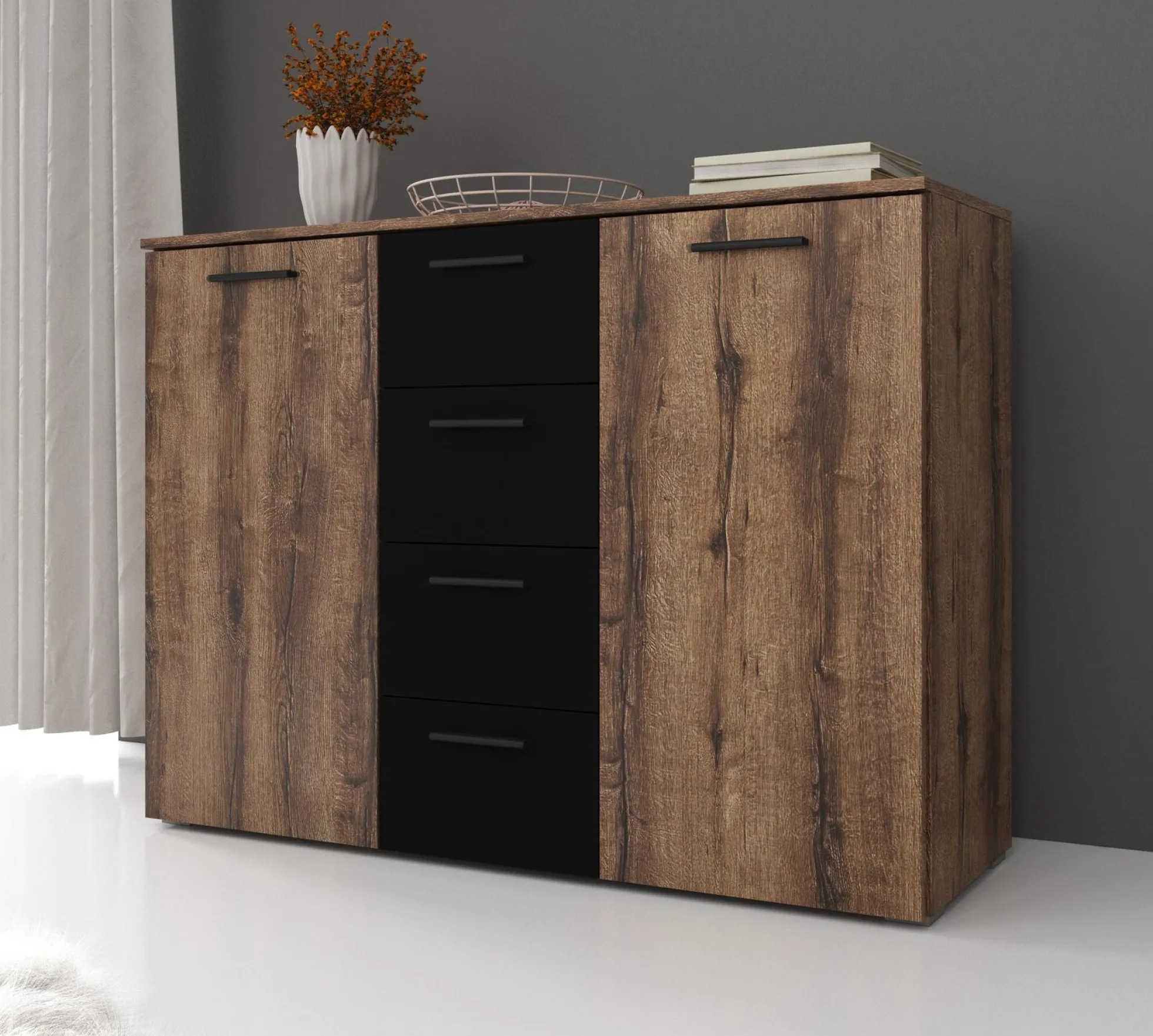 Brown - Dressoir - Zwart/eiken - 132x38x93 cm