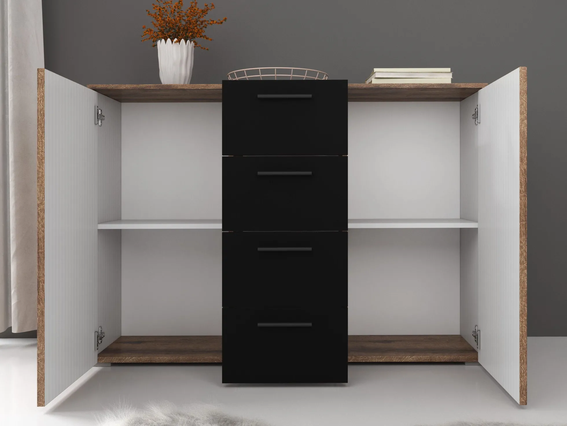 Brown - Dressoir - Zwart/eiken - 132x38x93 cm