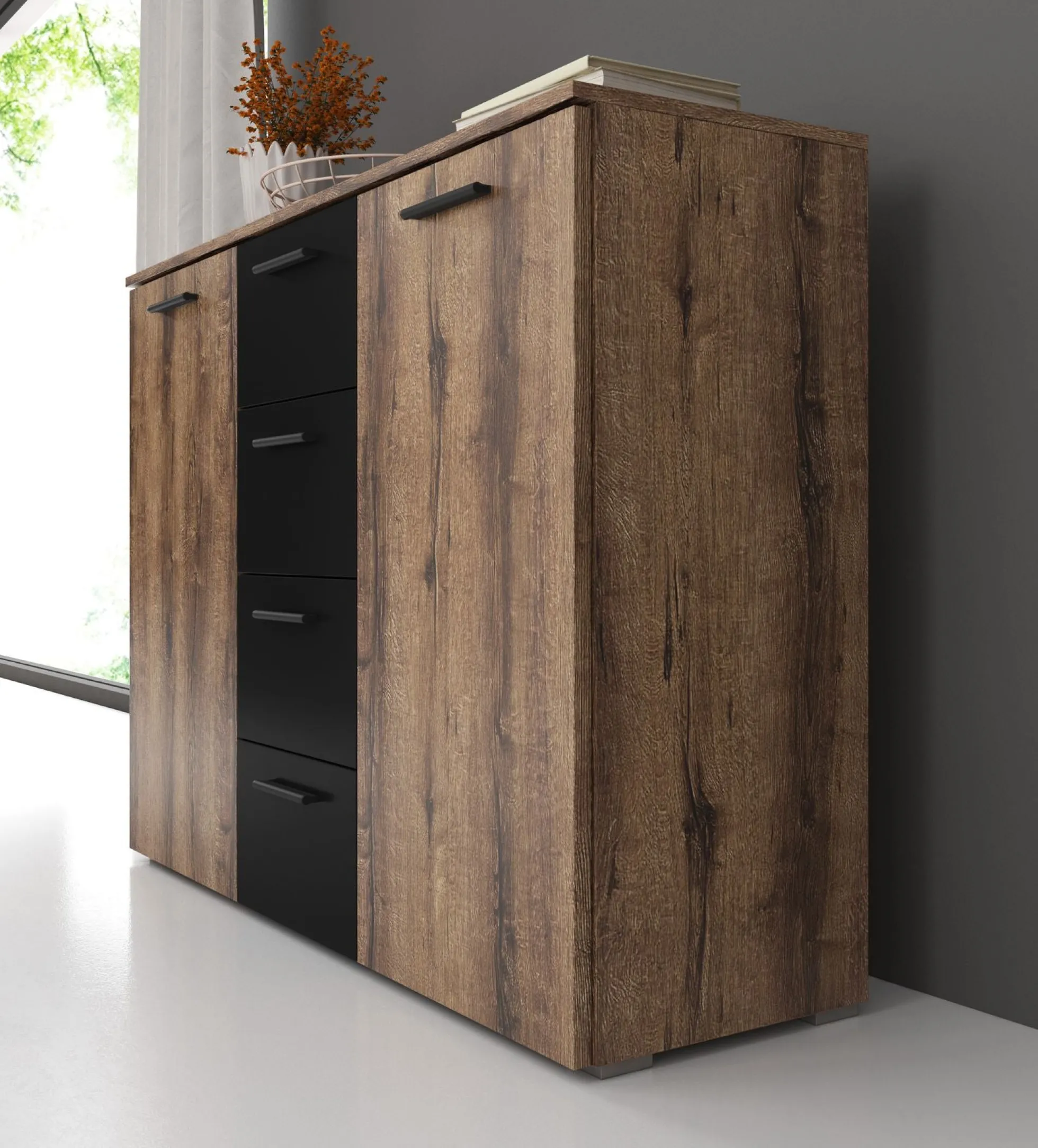 Brown - Dressoir - Zwart/eiken - 132x38x93 cm