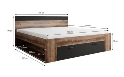 Brown - Tweepersoonsbed - Zwart/Eiken - 180x200 cm