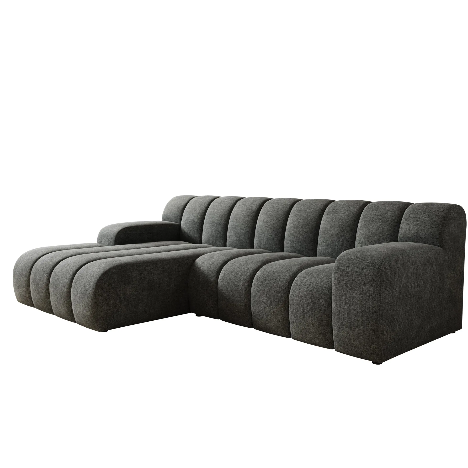 Brunello - Hoekbank 3-zits met chaise longue - Stof zwart - Links