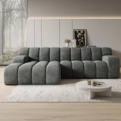 Brunello - Hoekbank 3-zits met chaise longue - Stof zwart - Links