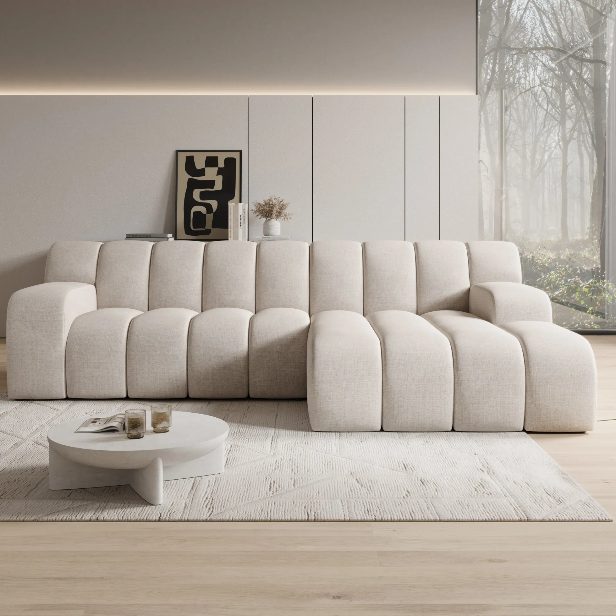 Brunello - Hoekbank 3-zits met chaise longue - Stof beige - Rechts