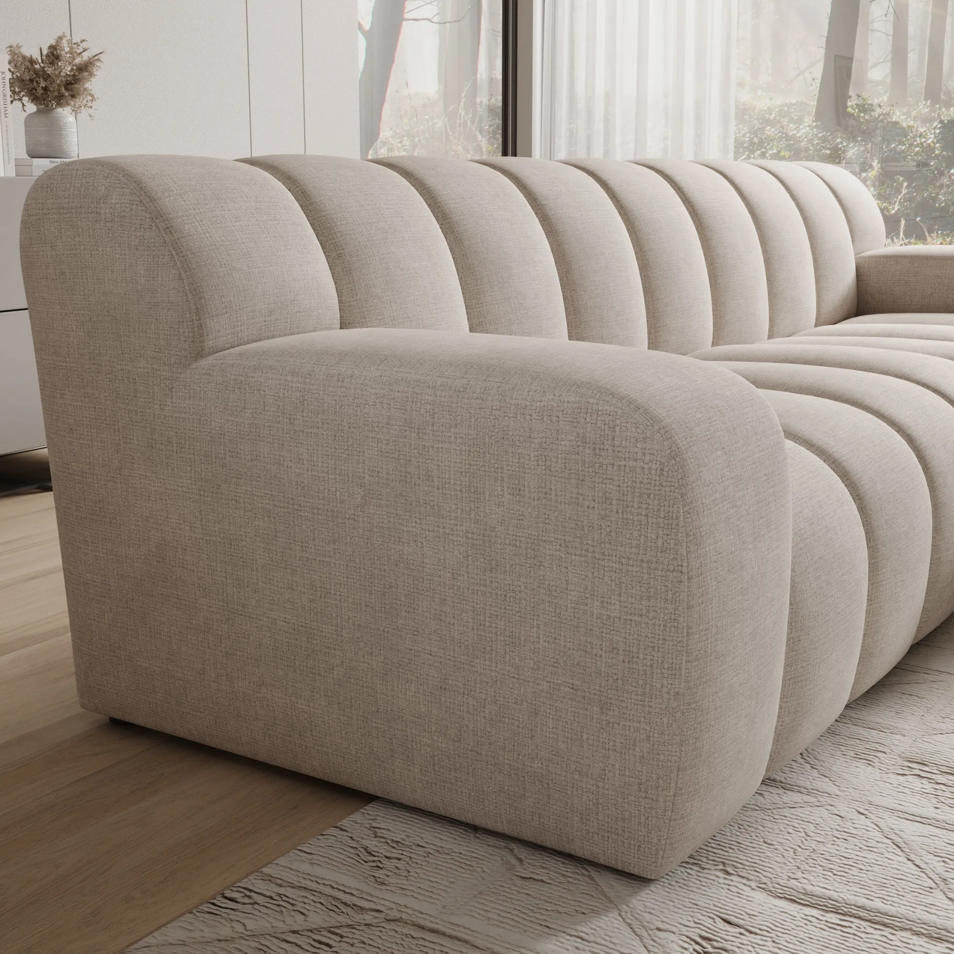 Brunello - Hoekbank 3-zits met chaise longue - Stof beige - Rechts