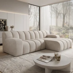 Brunello - Hoekbank 3-zits met chaise longue - Stof beige - Rechts