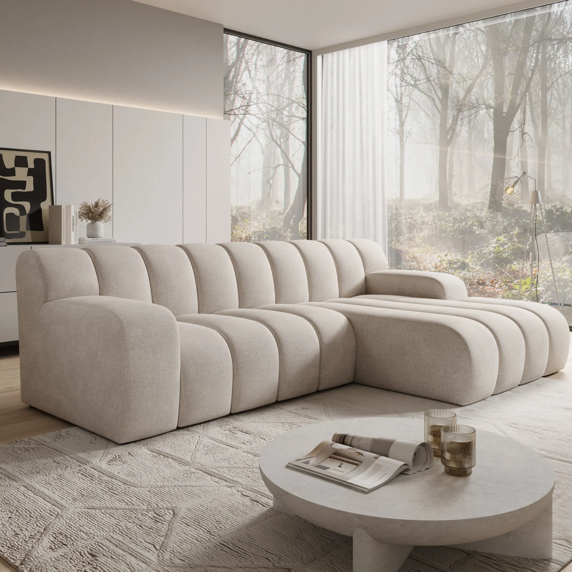 Brunello - Hoekbank 3-zits met chaise longue - Stof beige - Rechts