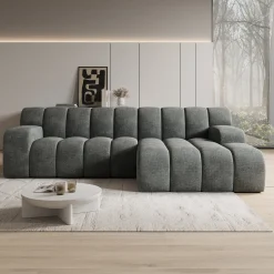 Brunello - Hoekbank 3-zits met chaise longue - Stof zwart - Rechts