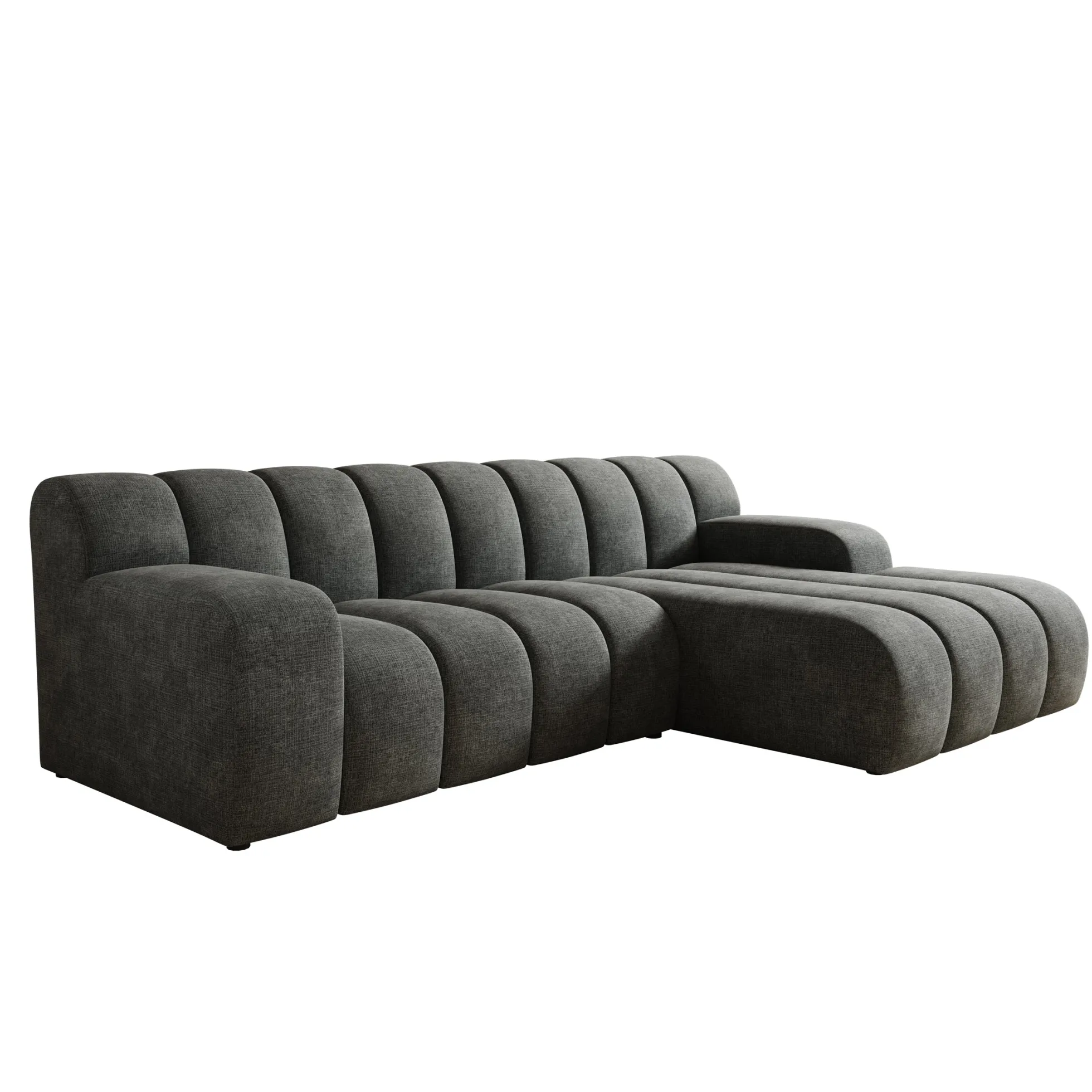 Brunello - Hoekbank 3-zits met chaise longue - Stof zwart - Rechts