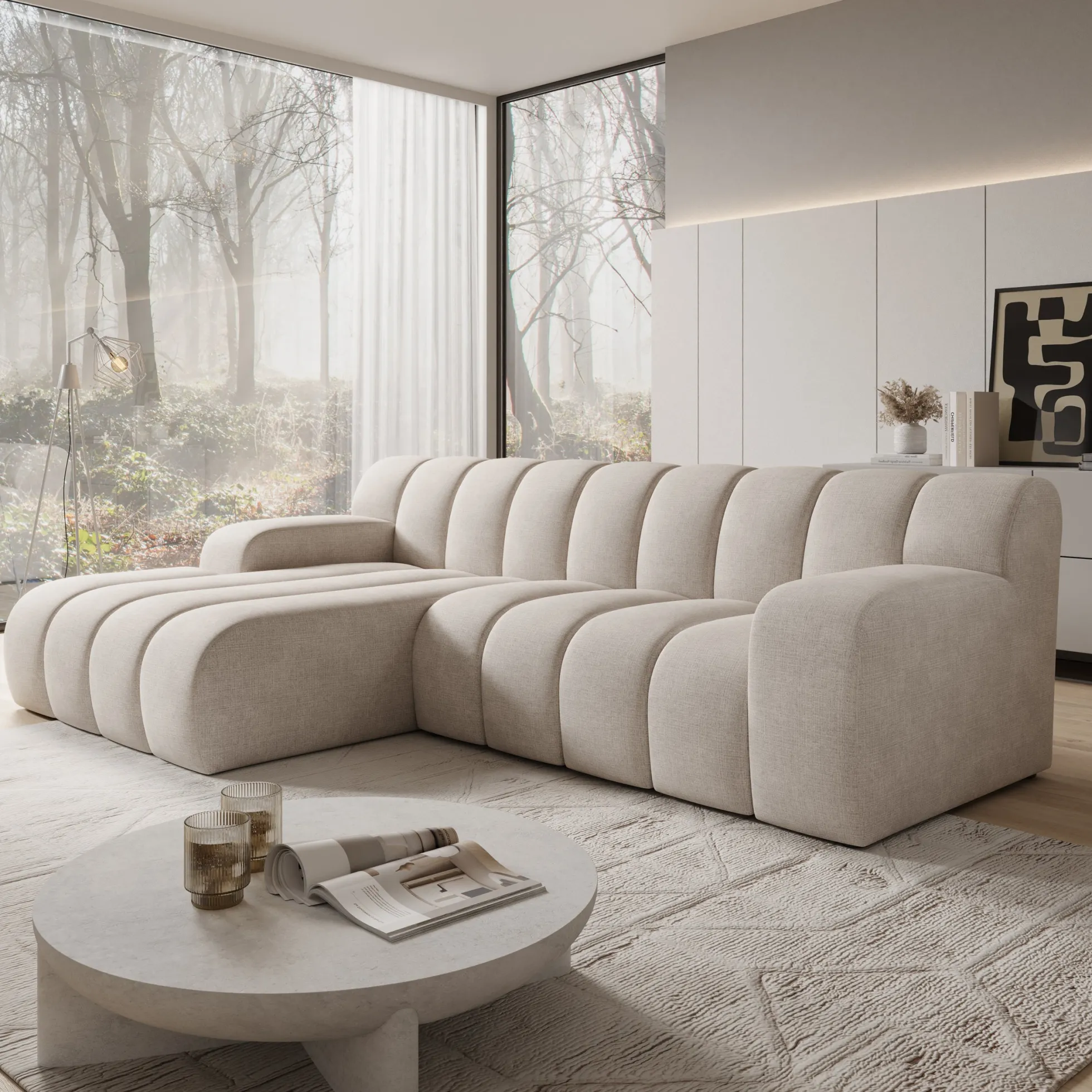 Brunello - Hoekbank 3-zits met chaise longue - Stof beige - Links