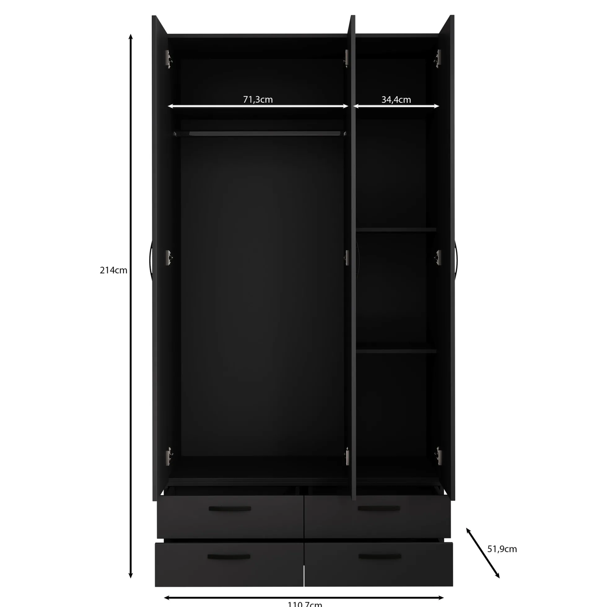 Brussel - Kledingkast - Antraciet - 111x52x179 cm