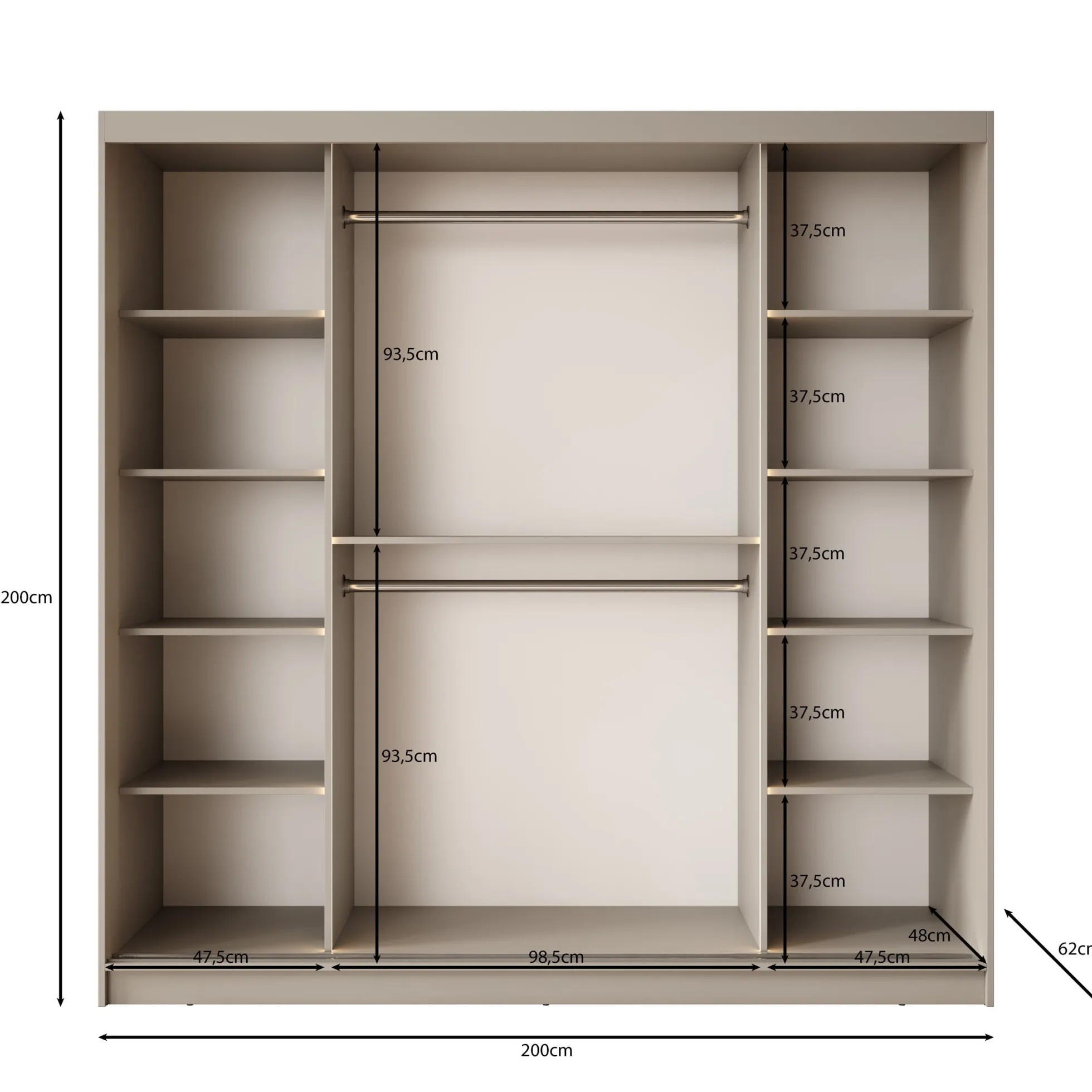 Bunaro - Kledingkast - Zwart - 200x62x200 cm