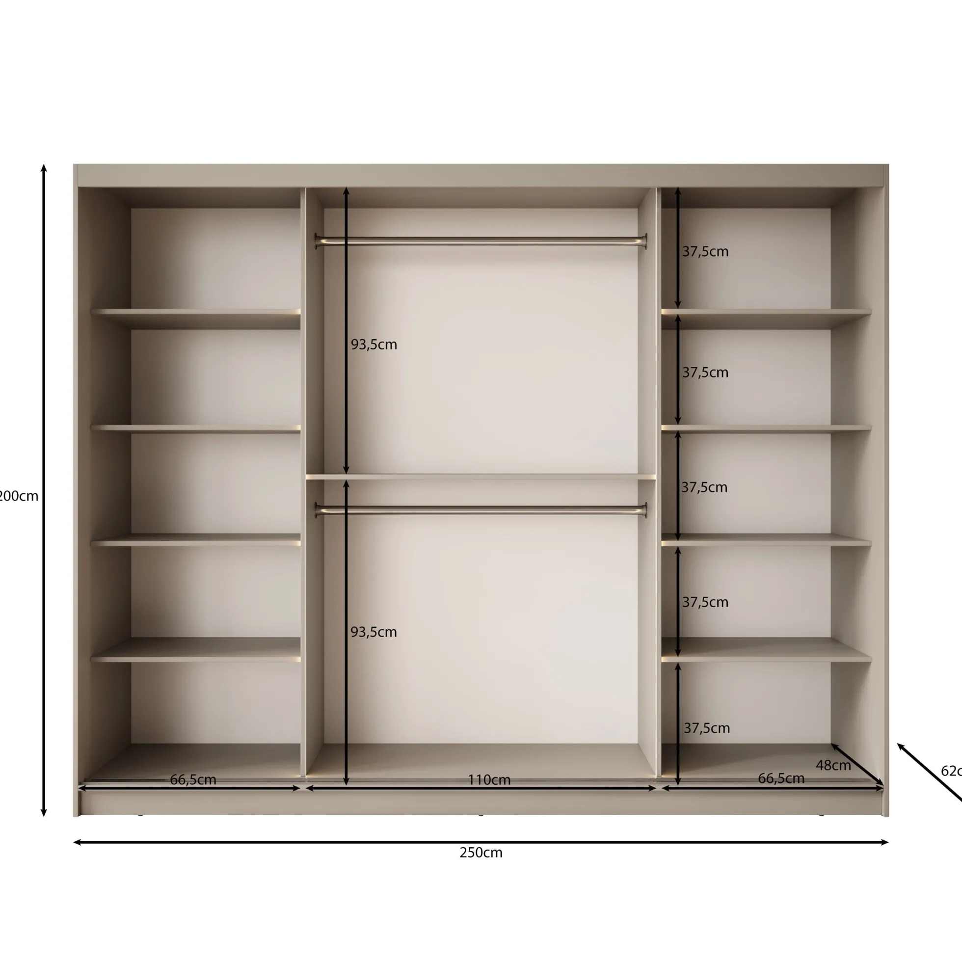Bunaro - Kledingkast - Zwart - 250x62x200 cm