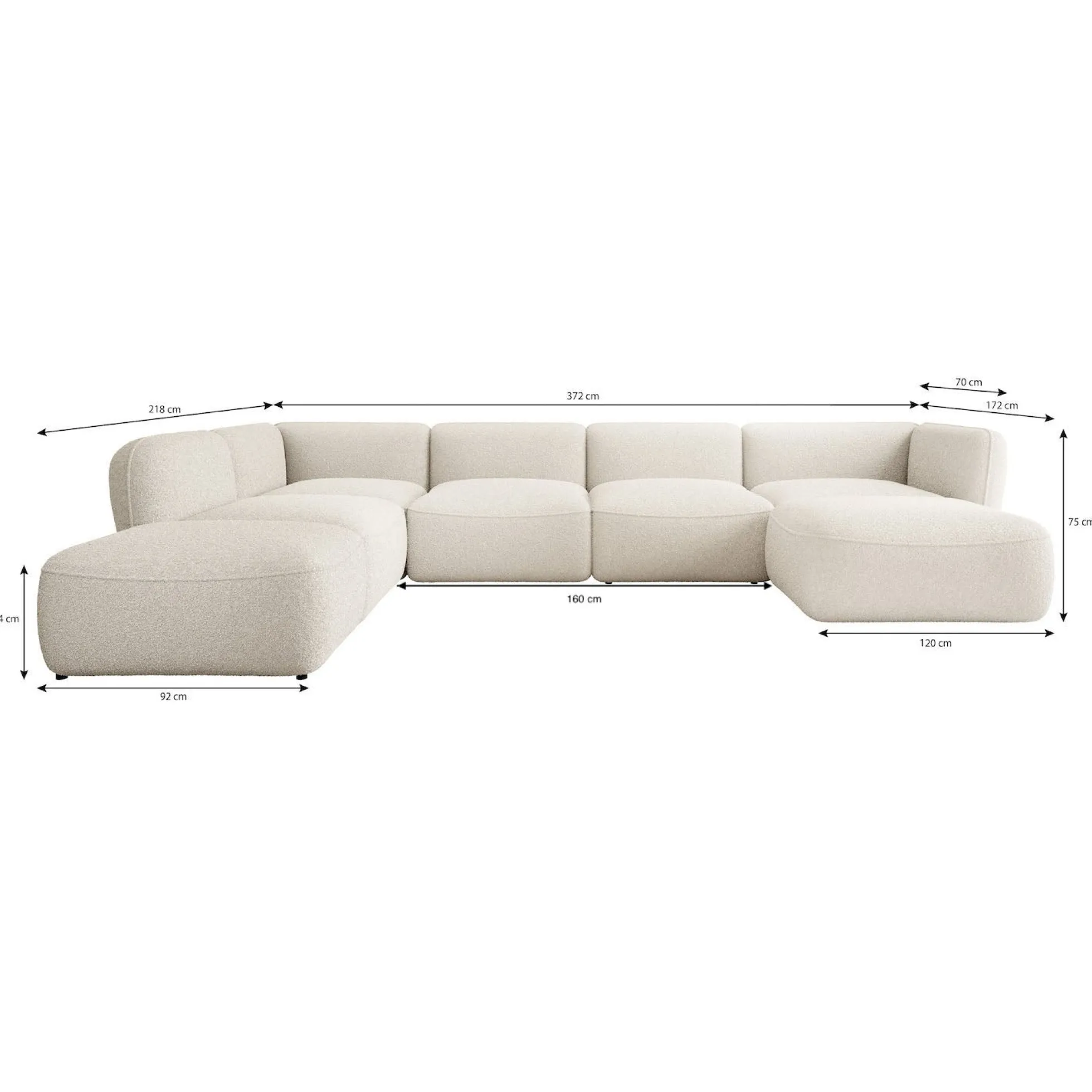 Caesar - Hoekbank 5-zits met chaise longue - Teddystof taupe - Links