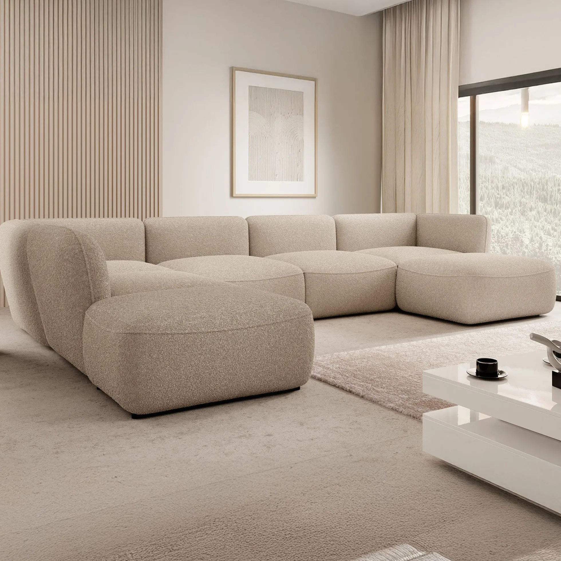 Caesar - Hoekbank 5-zits met chaise longue - Teddystof taupe - Links