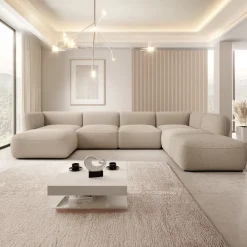Caesar - Hoekbank 5-zits met chaise longue - Teddystof taupe - Rechts