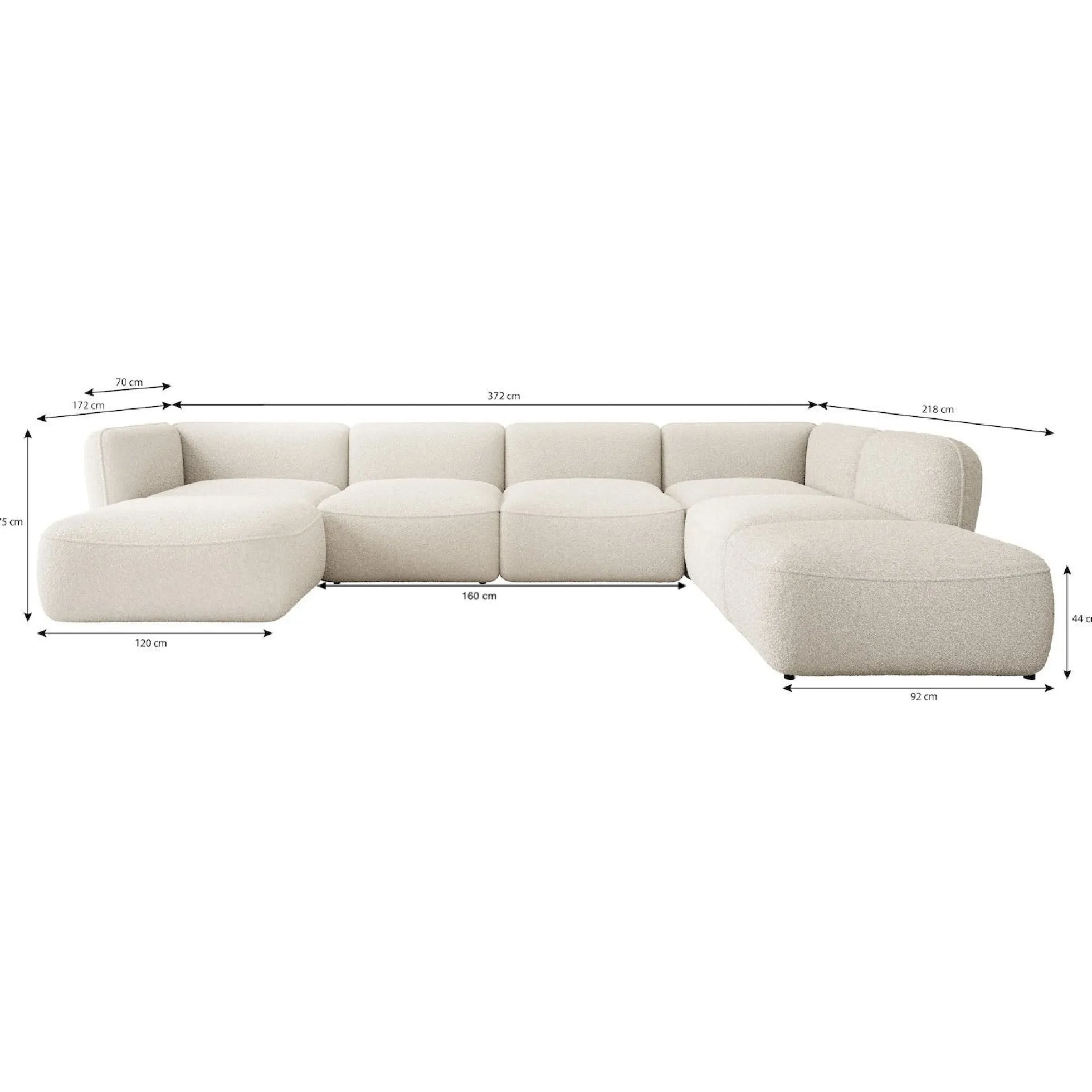 Caesar - Hoekbank 5-zits met chaise longue - Teddystof taupe - Rechts
