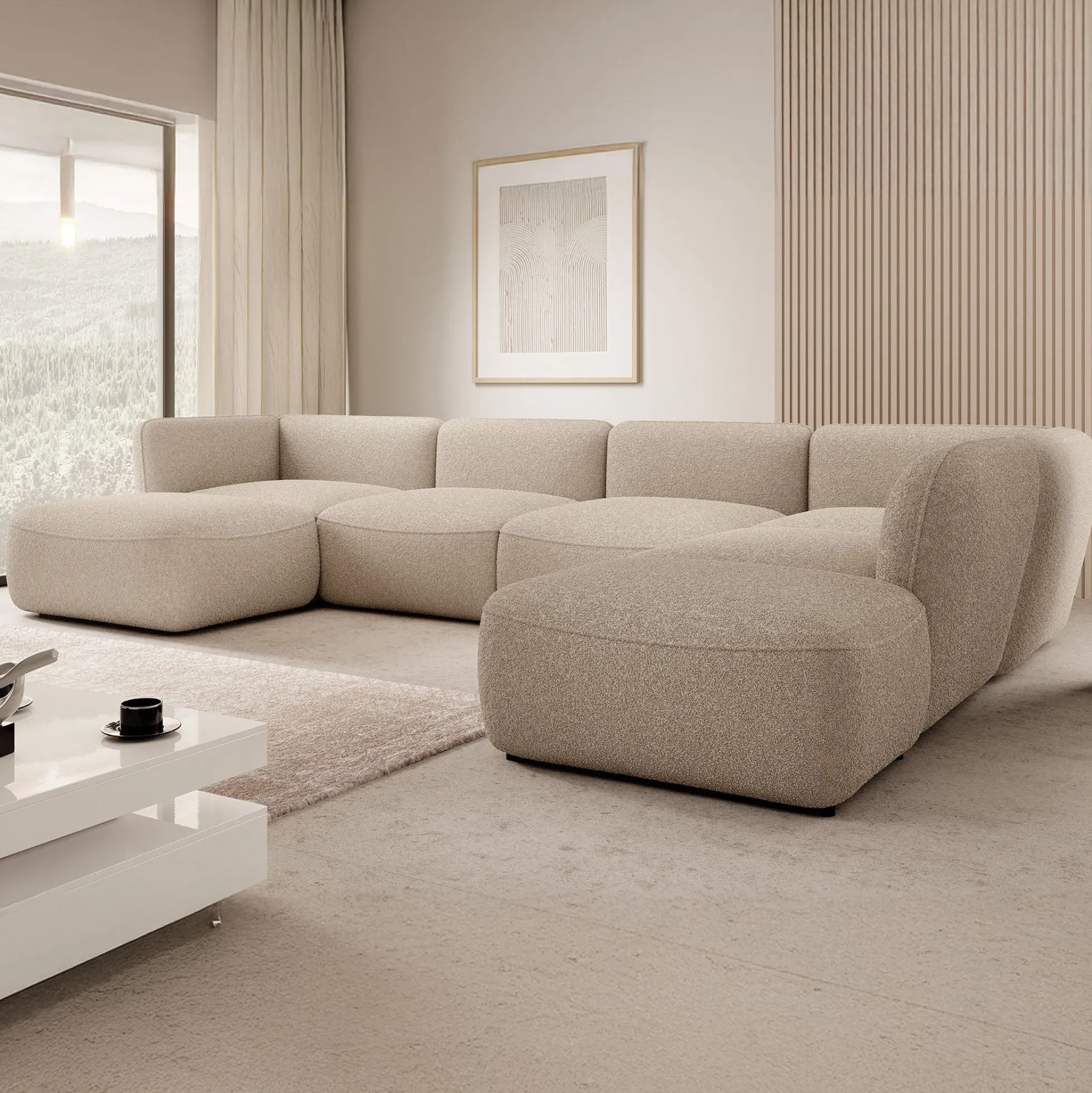 Caesar - Hoekbank 5-zits met chaise longue - Teddystof taupe - Rechts