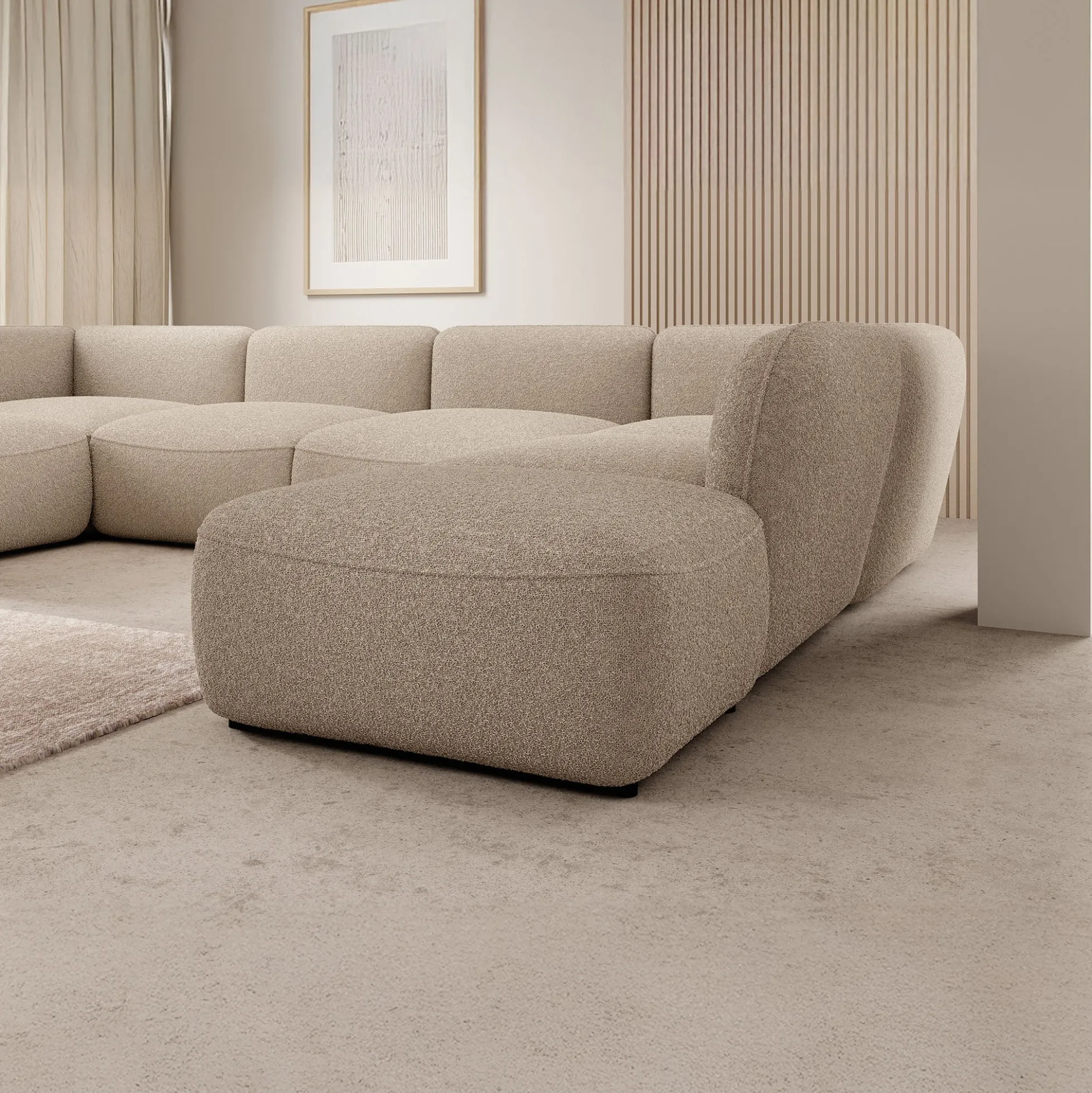 Caesar - Hoekbank 5-zits met chaise longue - Teddystof taupe - Rechts